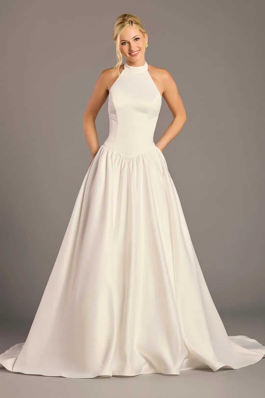 Satin High Neck Halter Ball Gown Wedding Dress