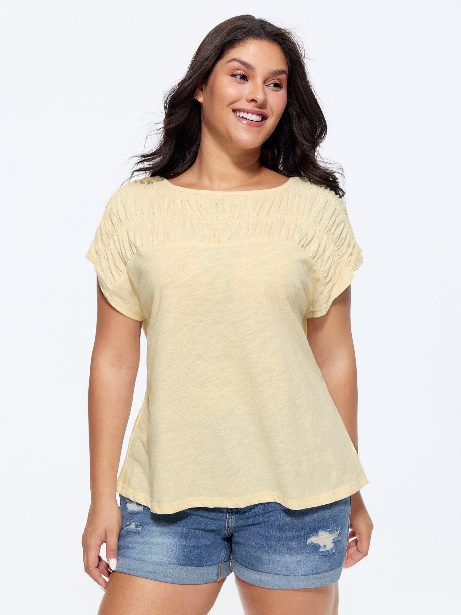 Shirred Back Plain Knit Top
