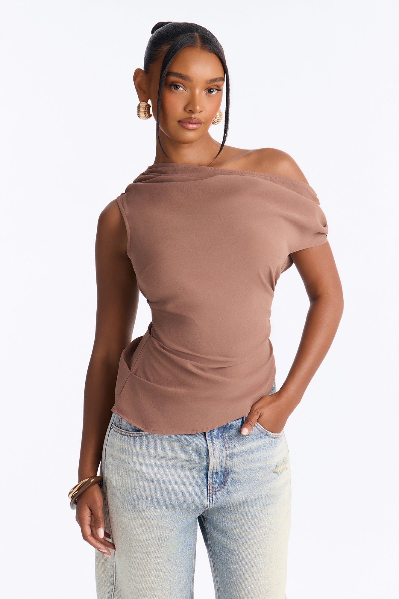 Want It More Asymmetrical Blouse - Brown