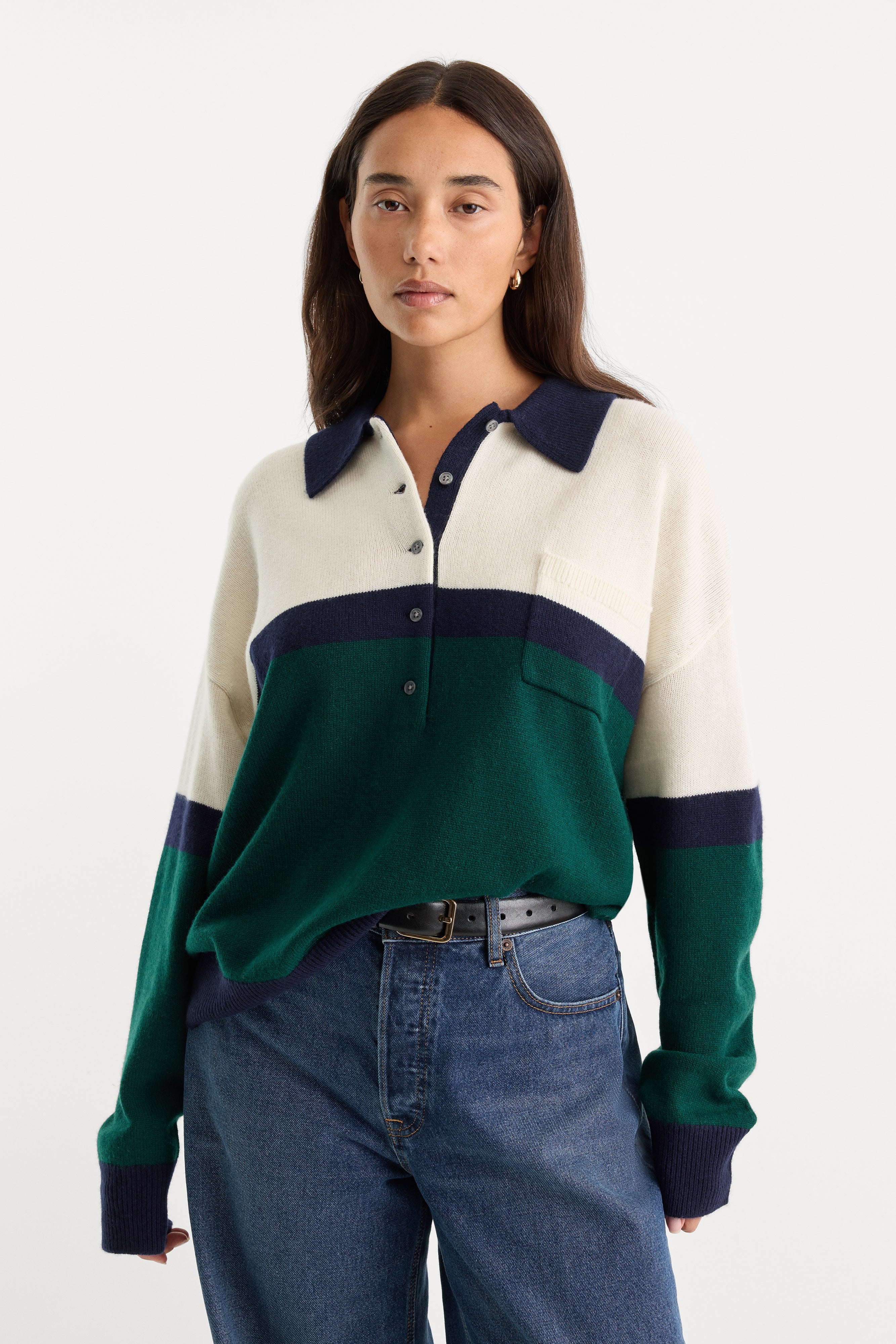 THE OVERSIZED RUGBY SWEATER | FOREST BLOCKED STRIPE