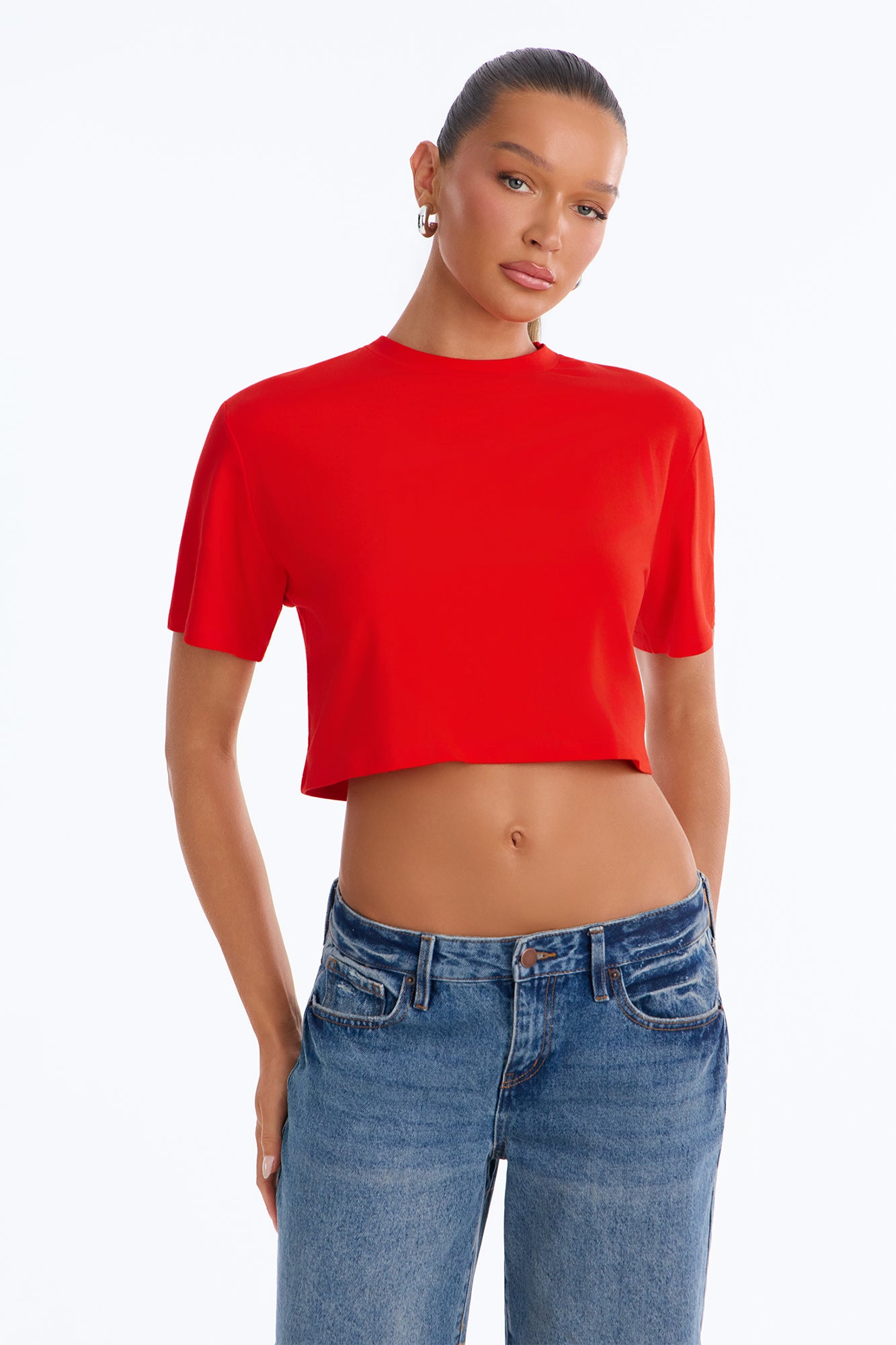 Ella Boxy Crop Tee - Red