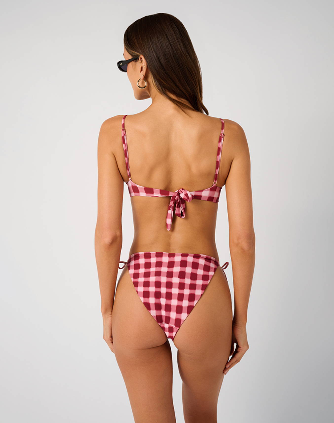 WeWoreWhat Blurred Gingham Oxblood/Soft Pink Tie Bottom