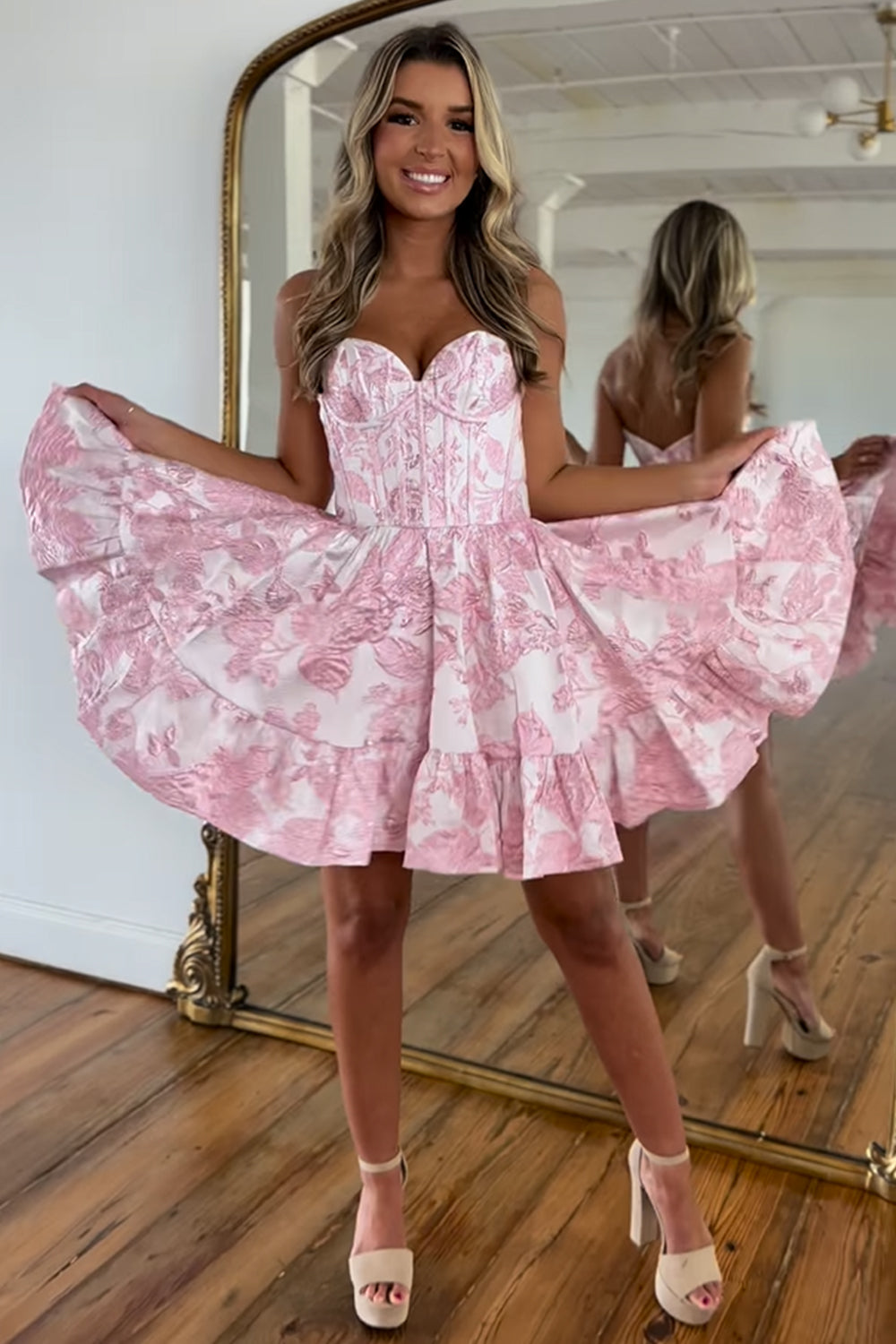 Pink Corset Strapless A Line Short Homecoming Dress/Mini Dress