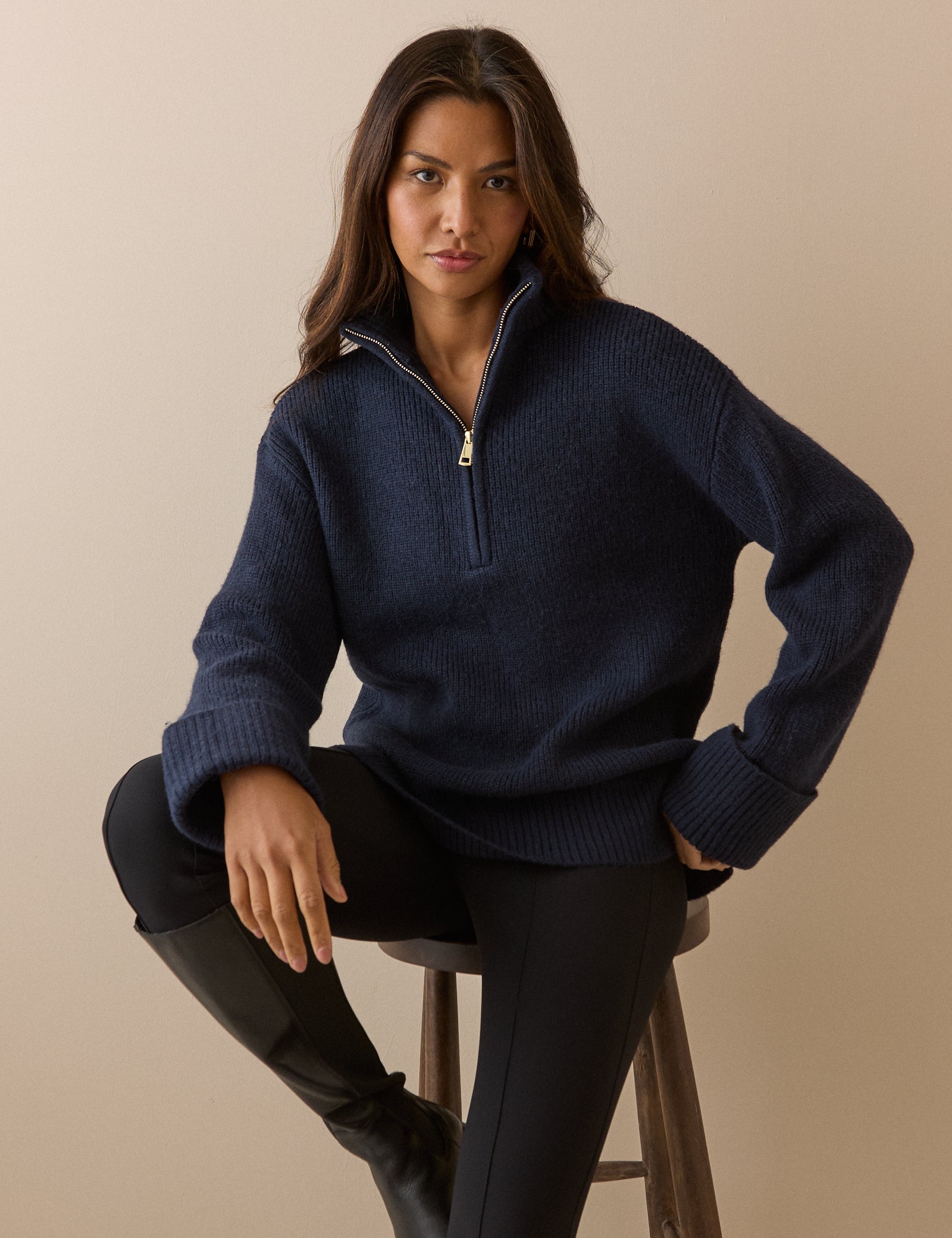 Navy Half Zip Chunky Jumper
