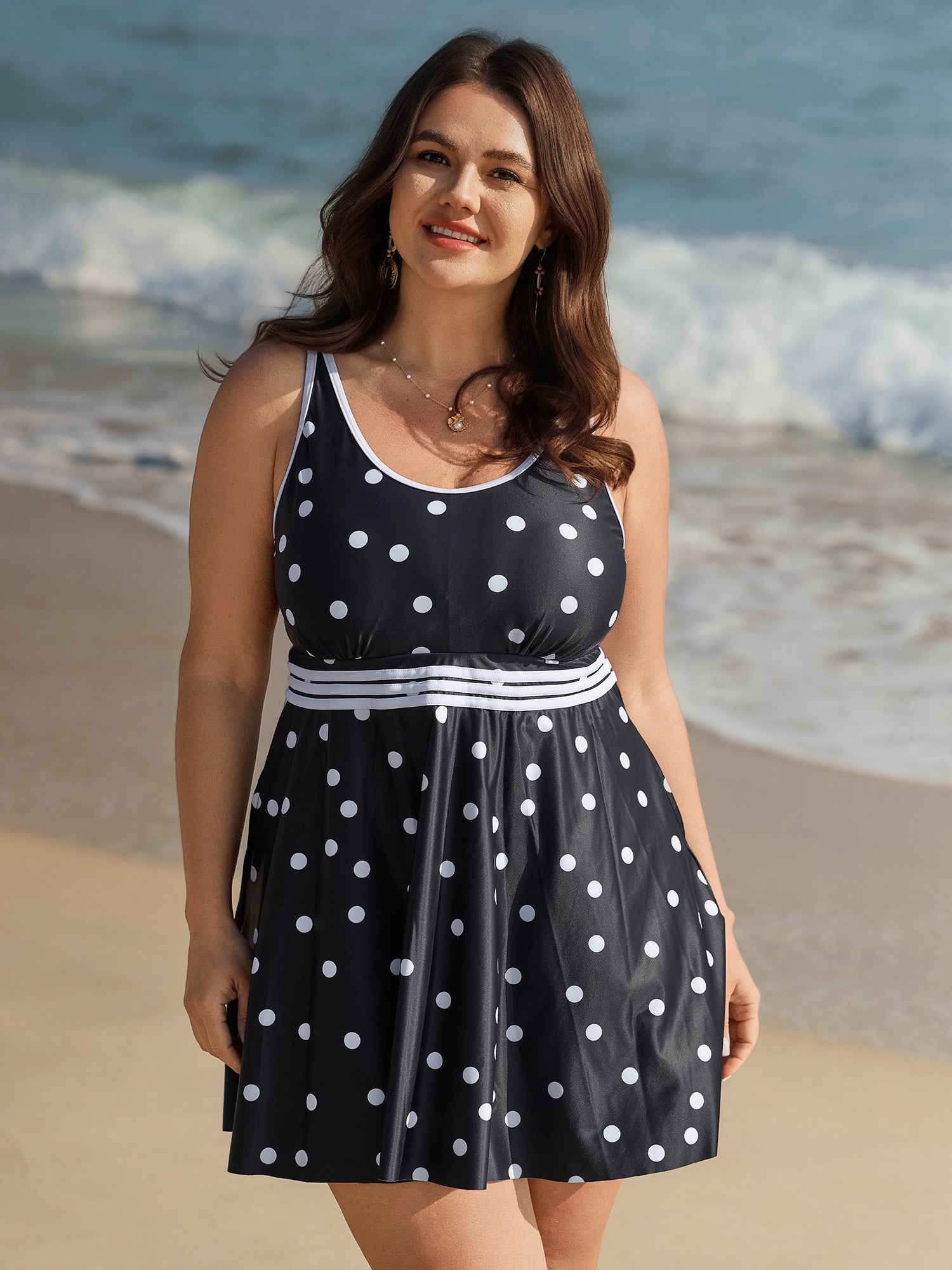 Anti-Float Ties Polka Dot Swim Dress