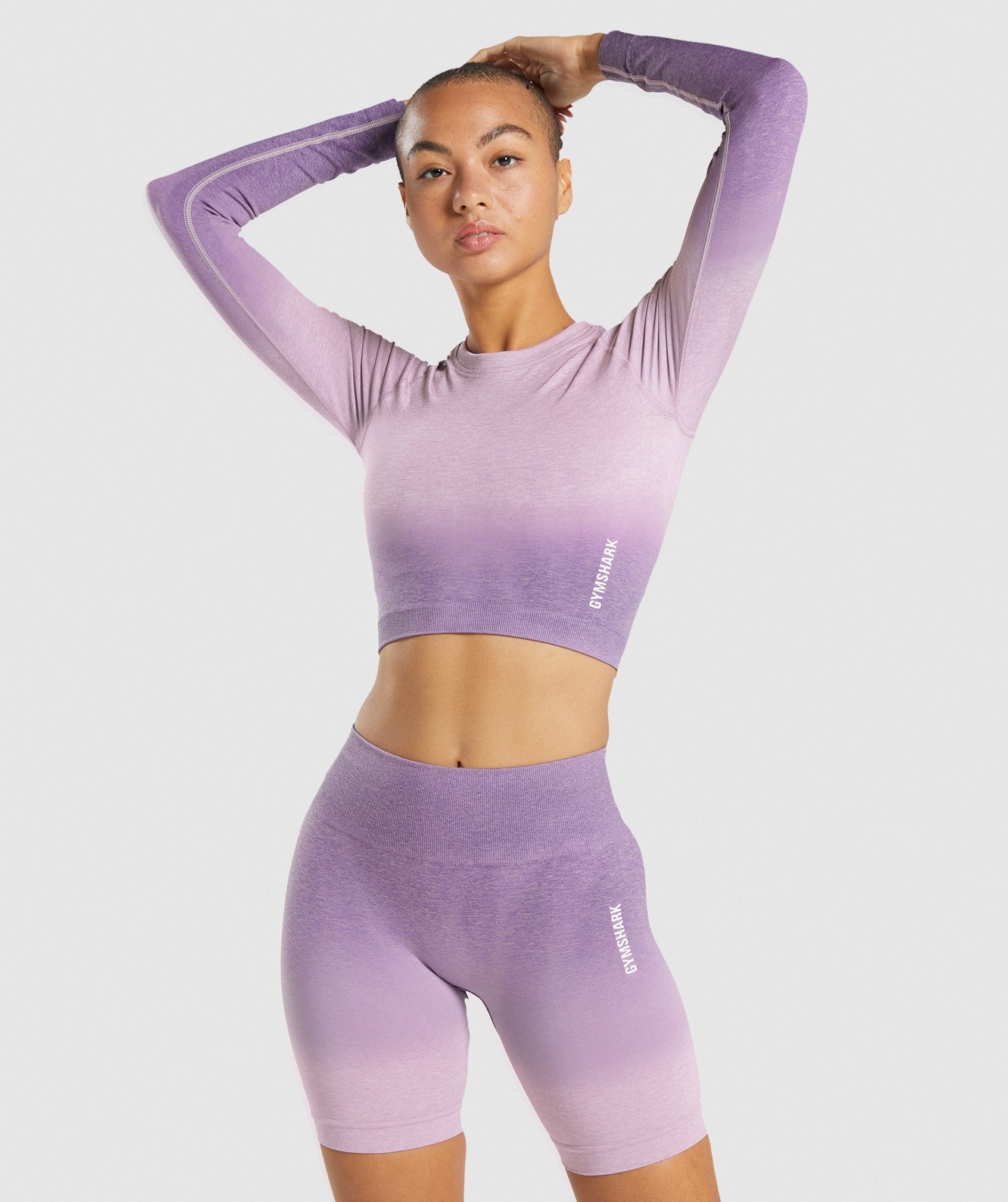 Gymshark Adapt Ombre Seamless Long Sleeve Crop Top - Light Purple Marl/Dark Purple