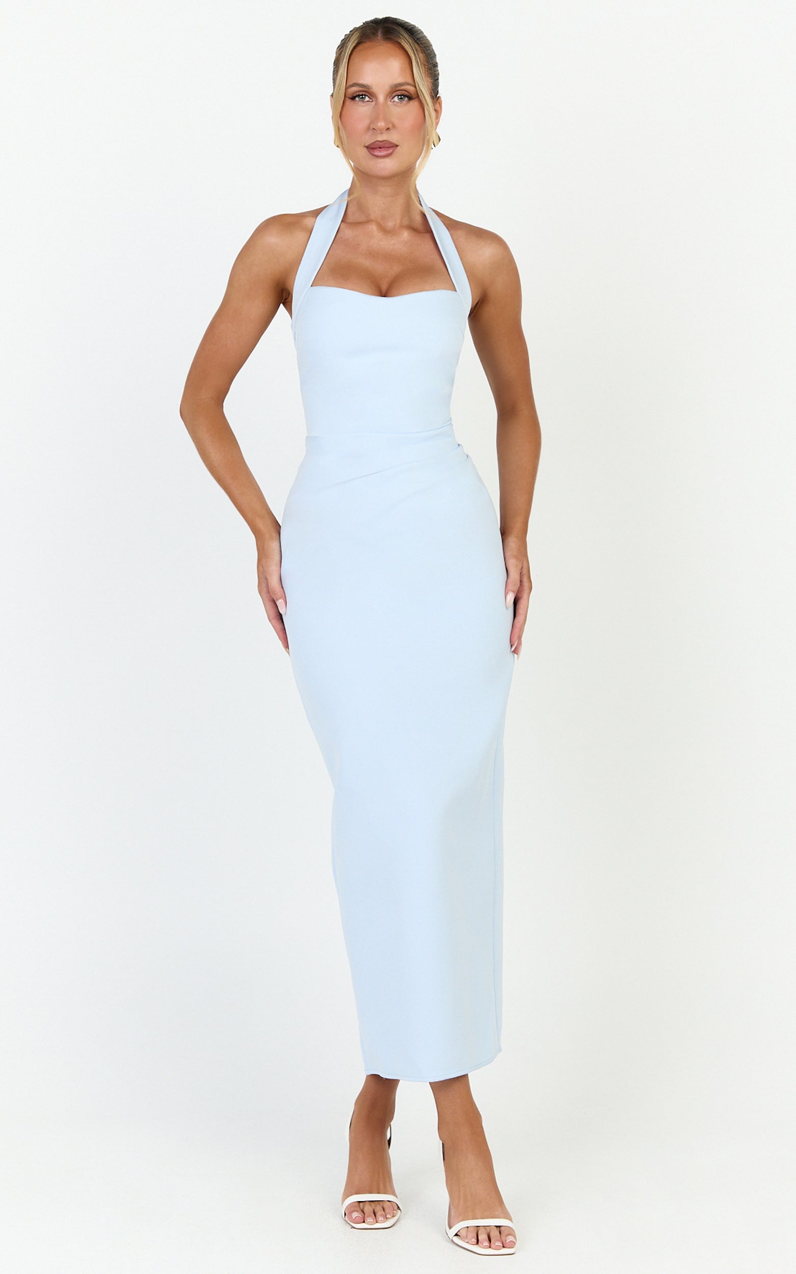 Sandy Maxi Dress - Sweetheart Neckline Halter Dress in Light Blue