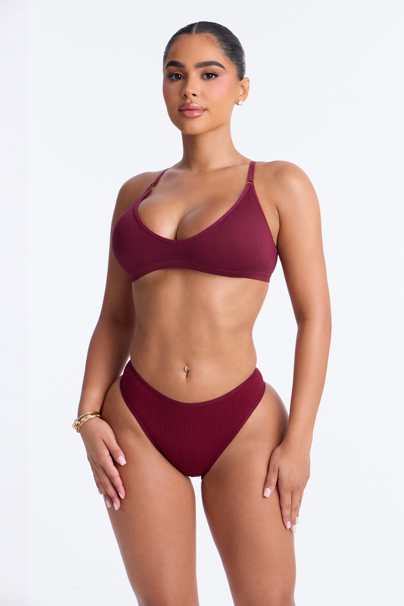 Seamless Ribbed Comfort Dipped Front Cheeky Panty - Burgundy