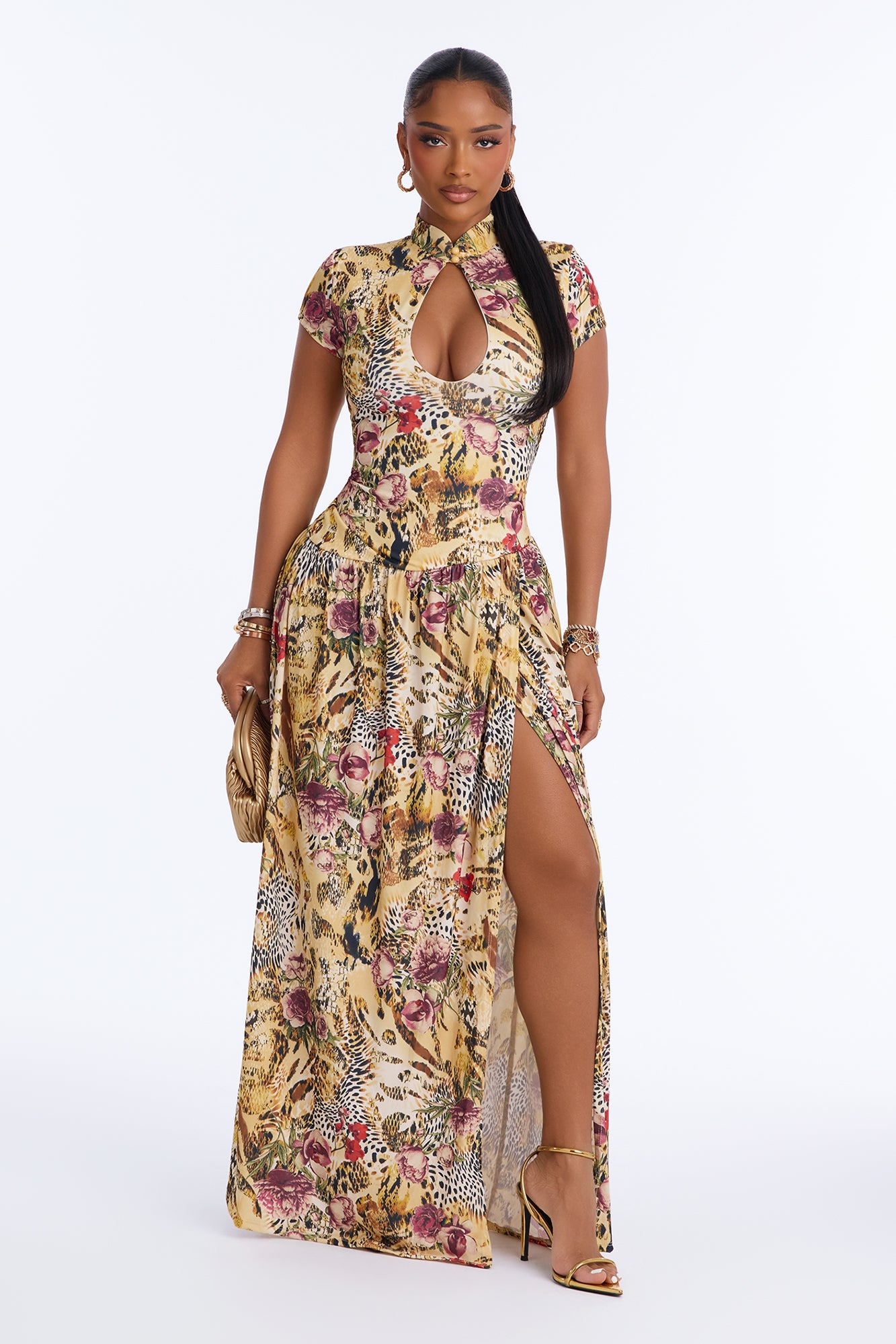 Breaking Hearts Keyhole Maxi Dress - Yellow/combo