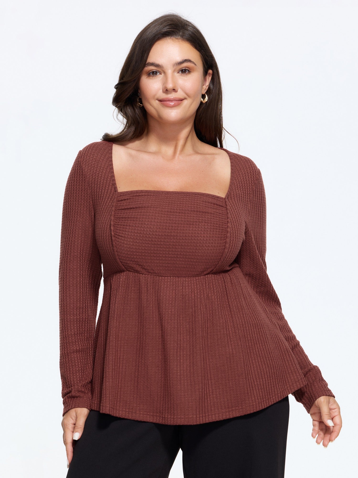 Stretch Square Neck Waffle Knit Top