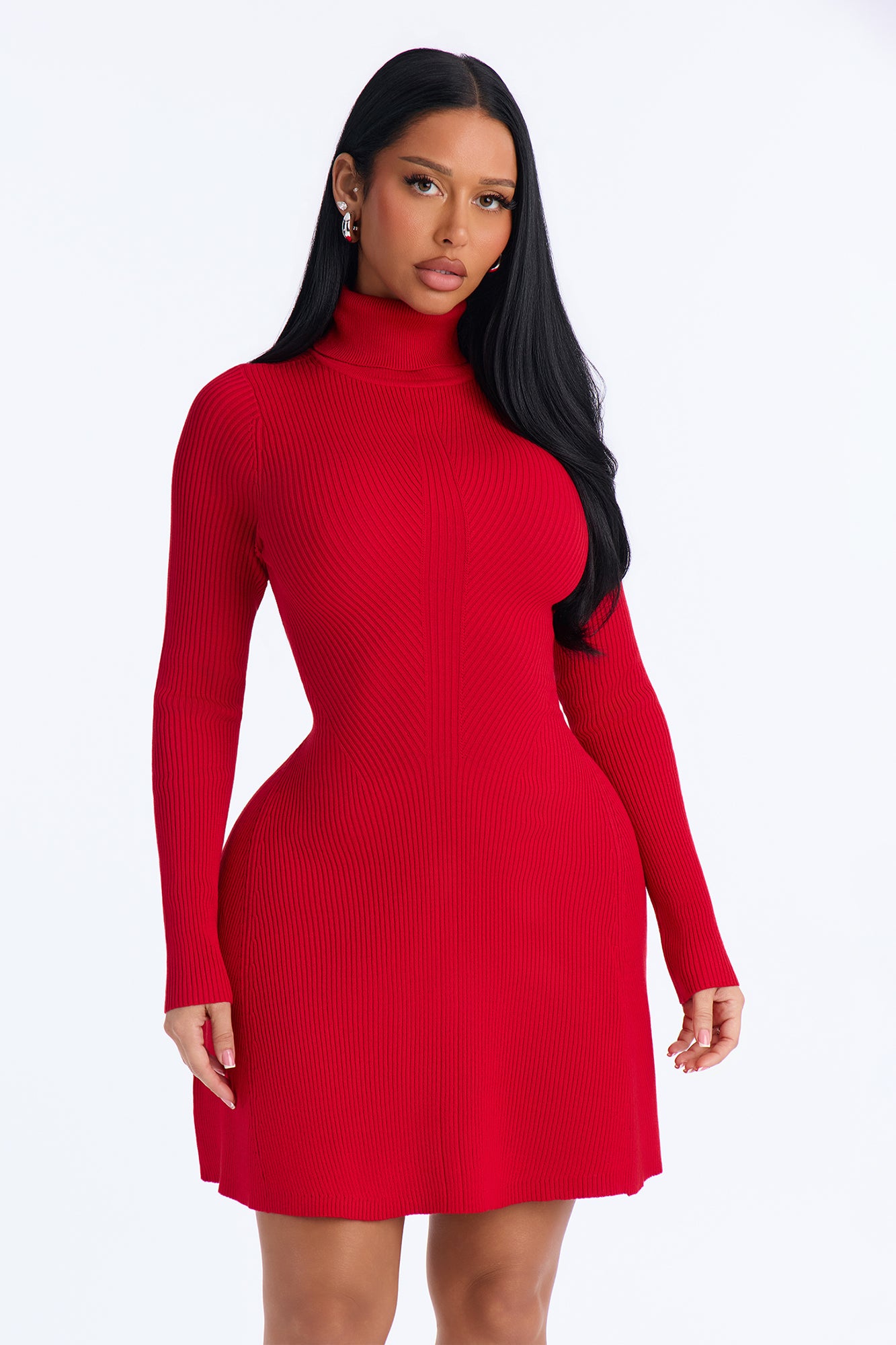 Inaya Turtle Neck Sweater Mini Dress - Red