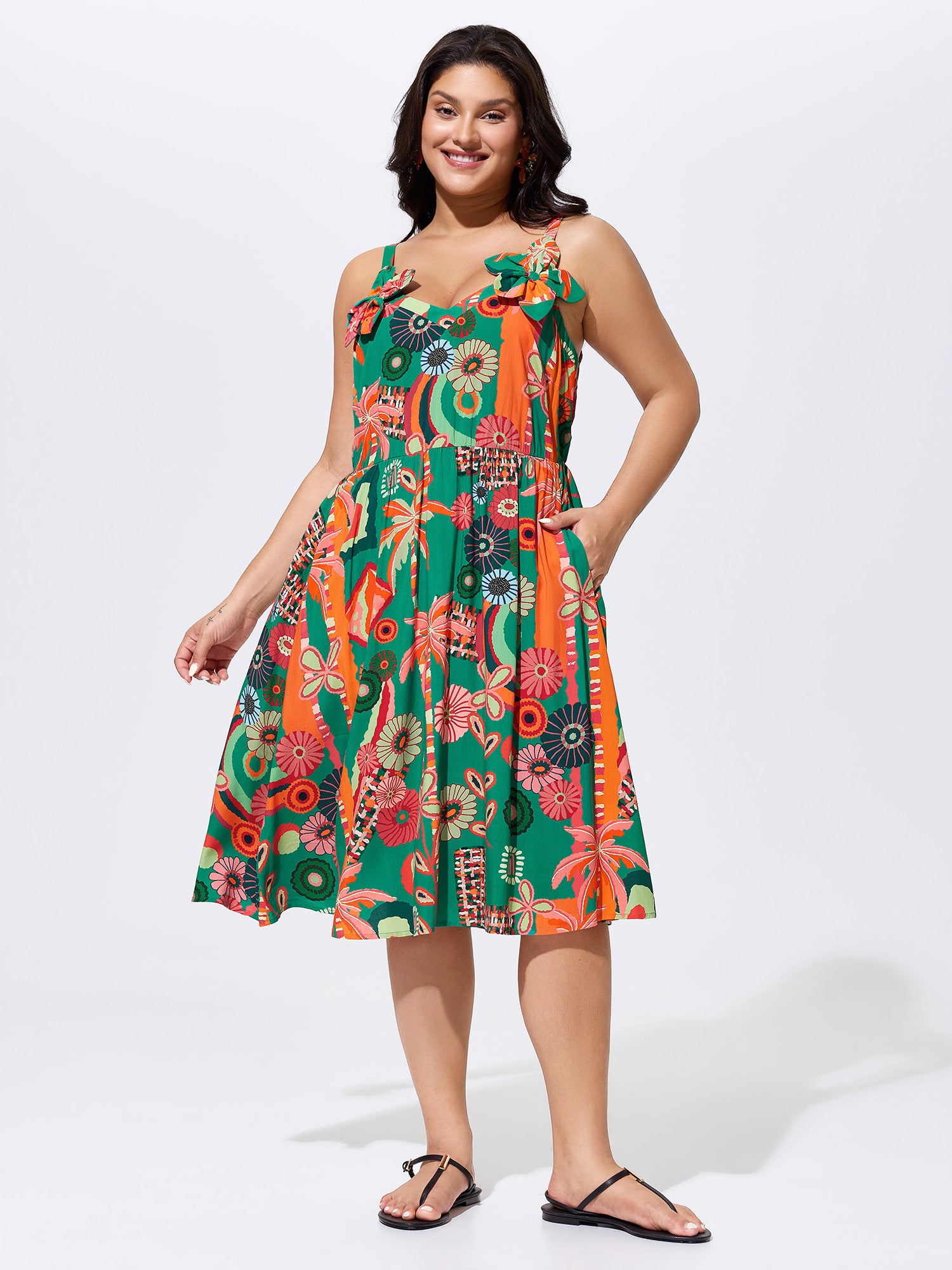 Supersoft Vibrant Tropical Print Floral Strap Midi Dress