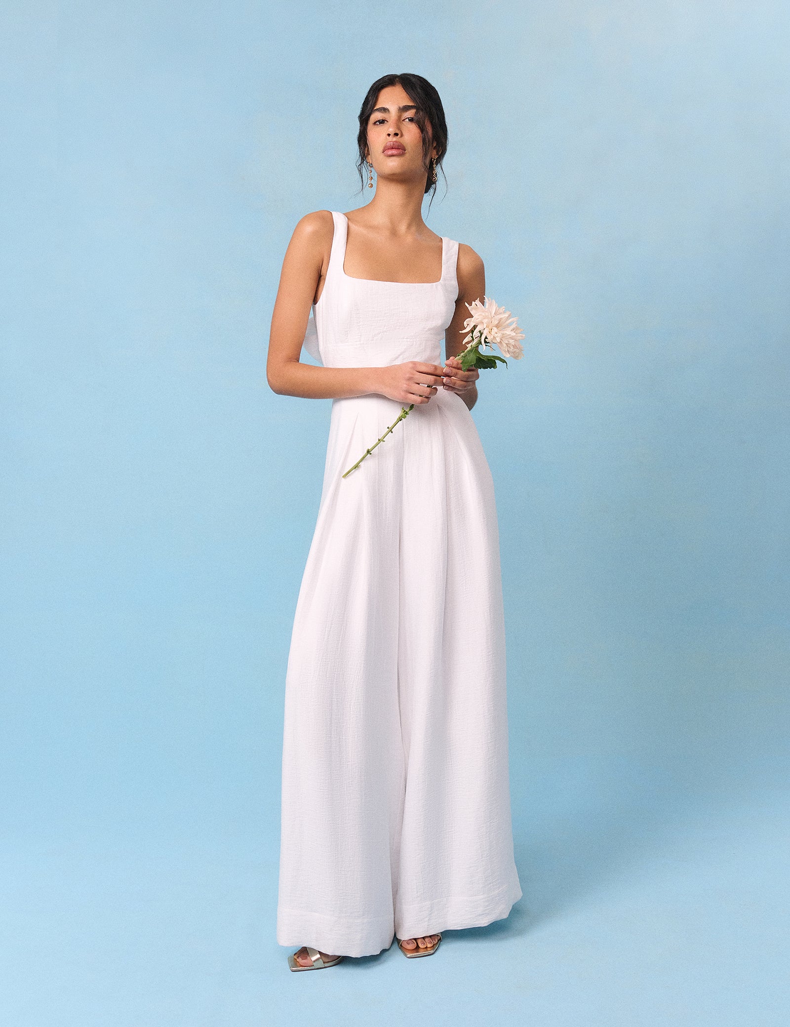Bridal Ivory Satin Bow-Back Taylor Jumpsuit