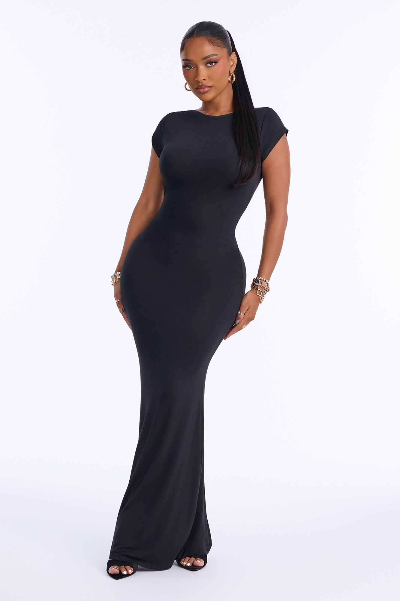 Alyson Ruched Maxi Dress - Black