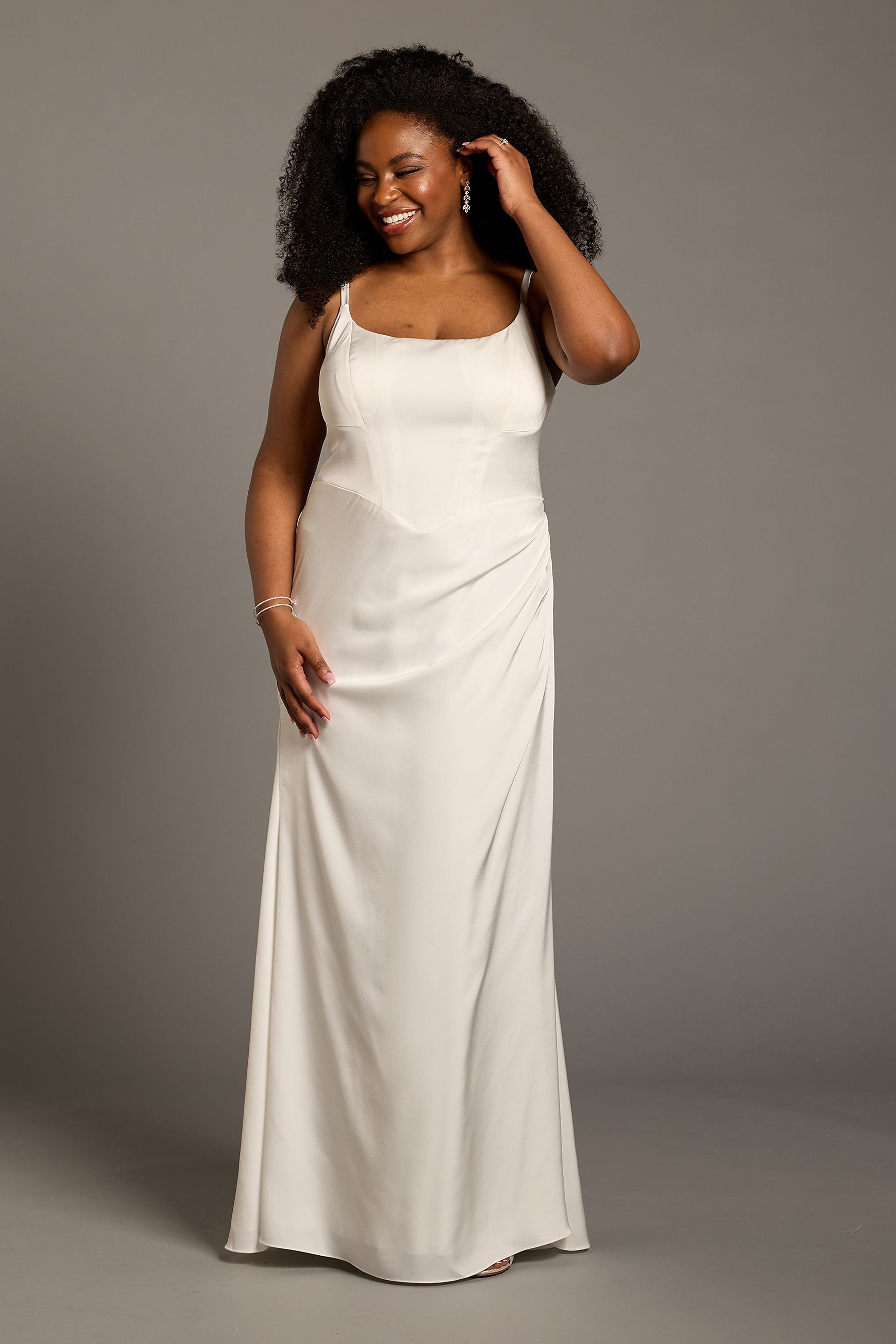 Matte Satin Tank Wedding Dress with Basque Waist