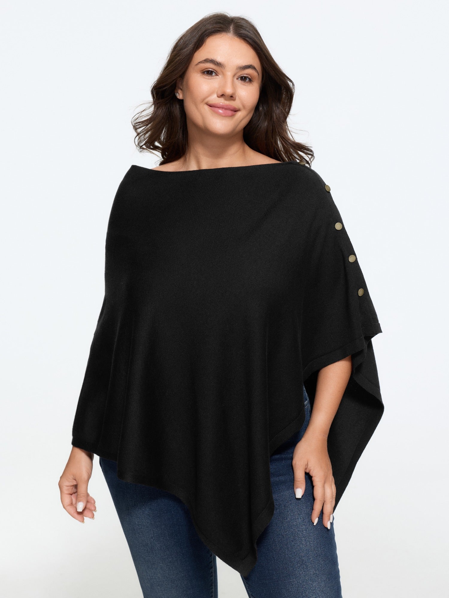 Asymmetric Drape Cowl Neck Lightweight Poncho Pullover
