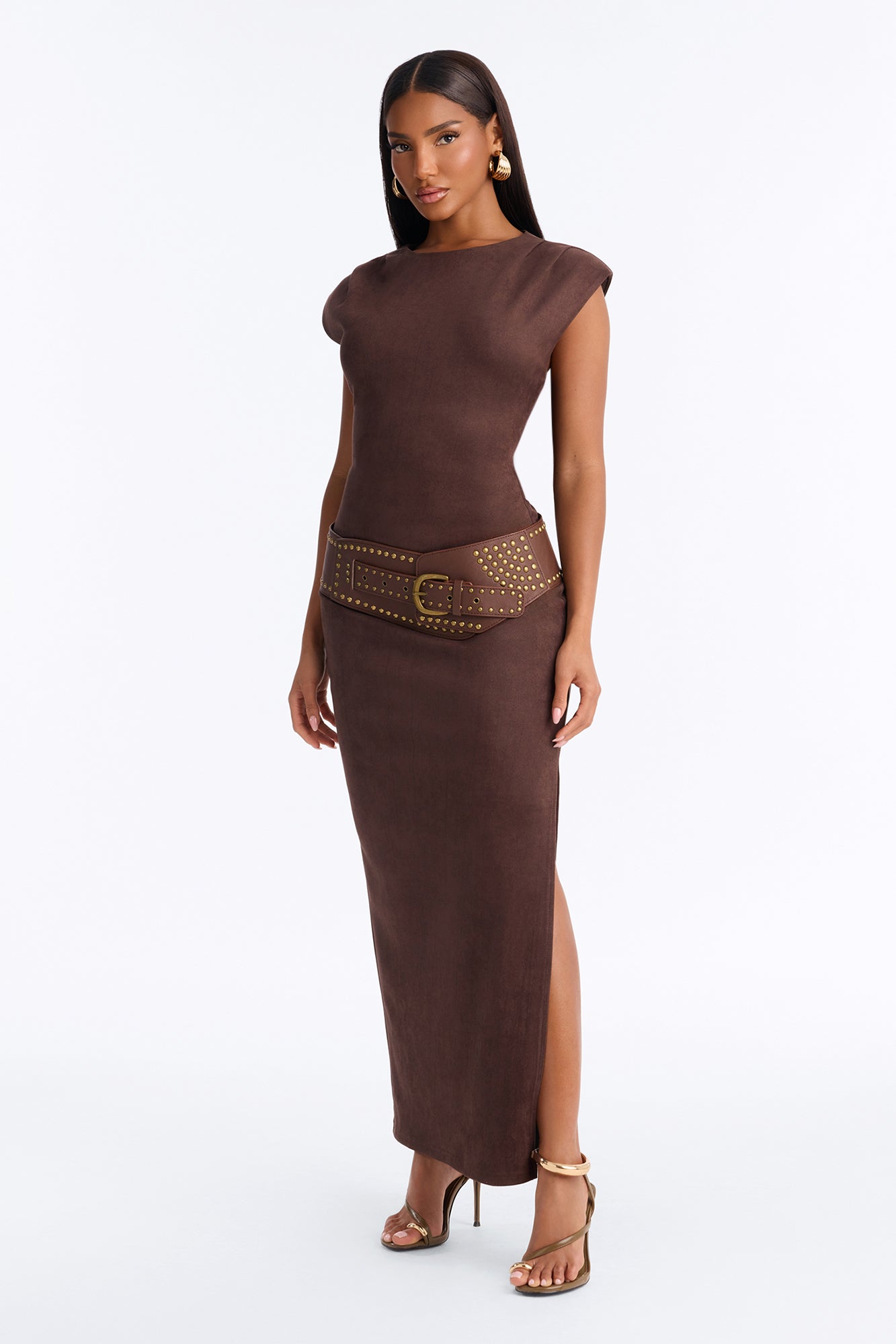Always The Moment Faux Suede Maxi Dress - Chocolate