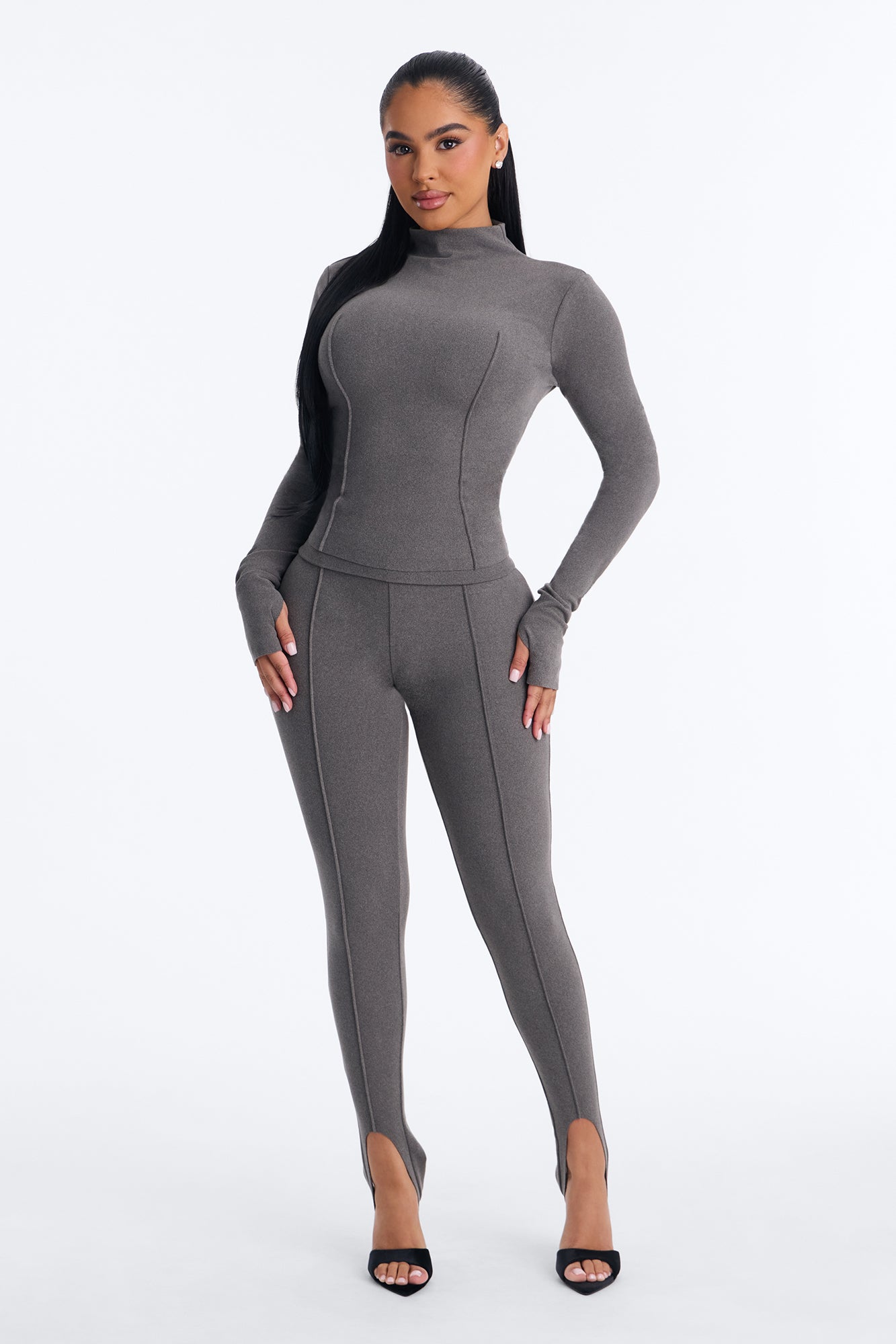 Tia Stirrup Pant Set - Charcoal