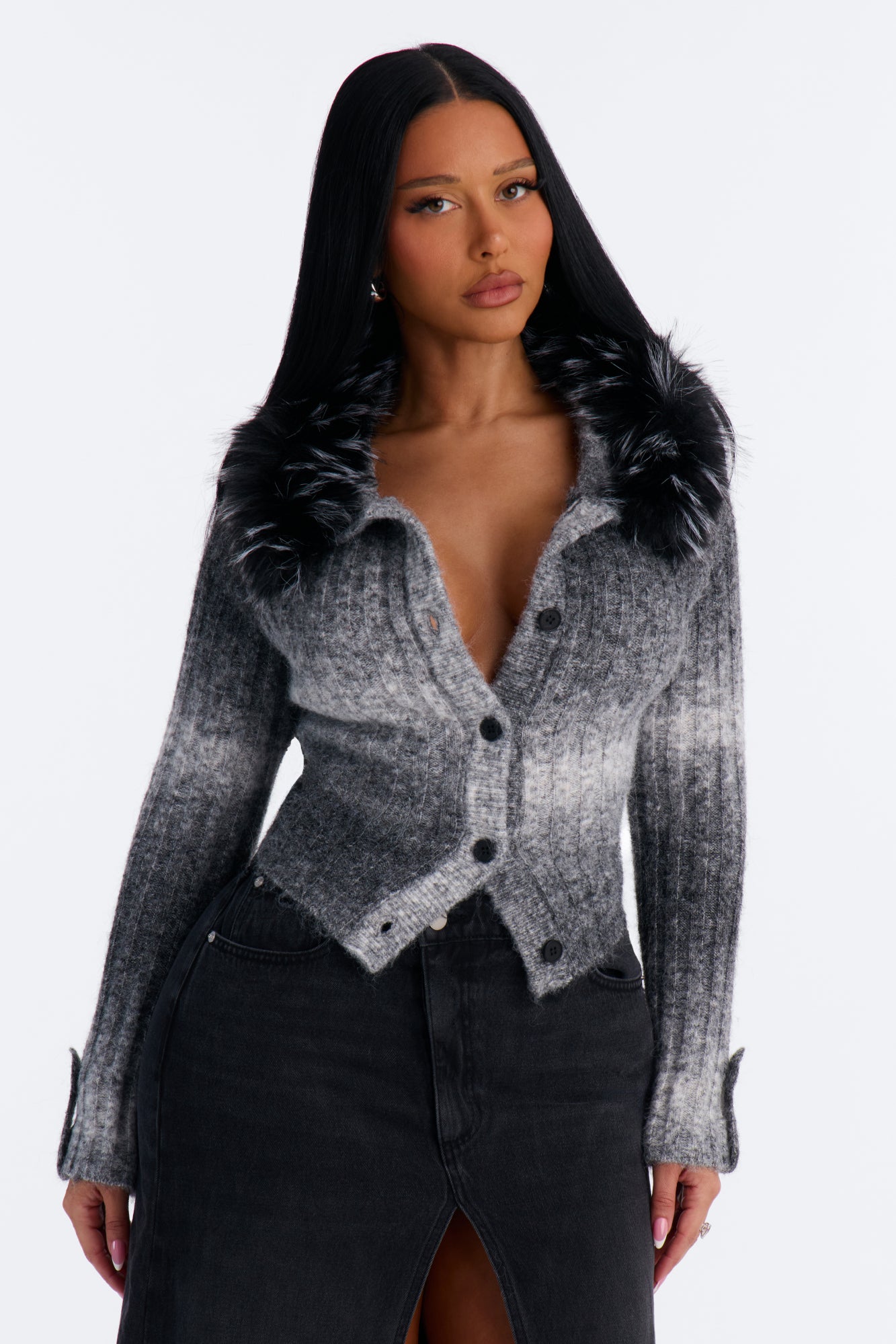 Diva Days Ombre Hooded Cardigan - Grey/combo