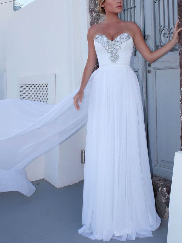 Stylish A-Line Sweetheart Strapless Chiffon Wedding Dresses