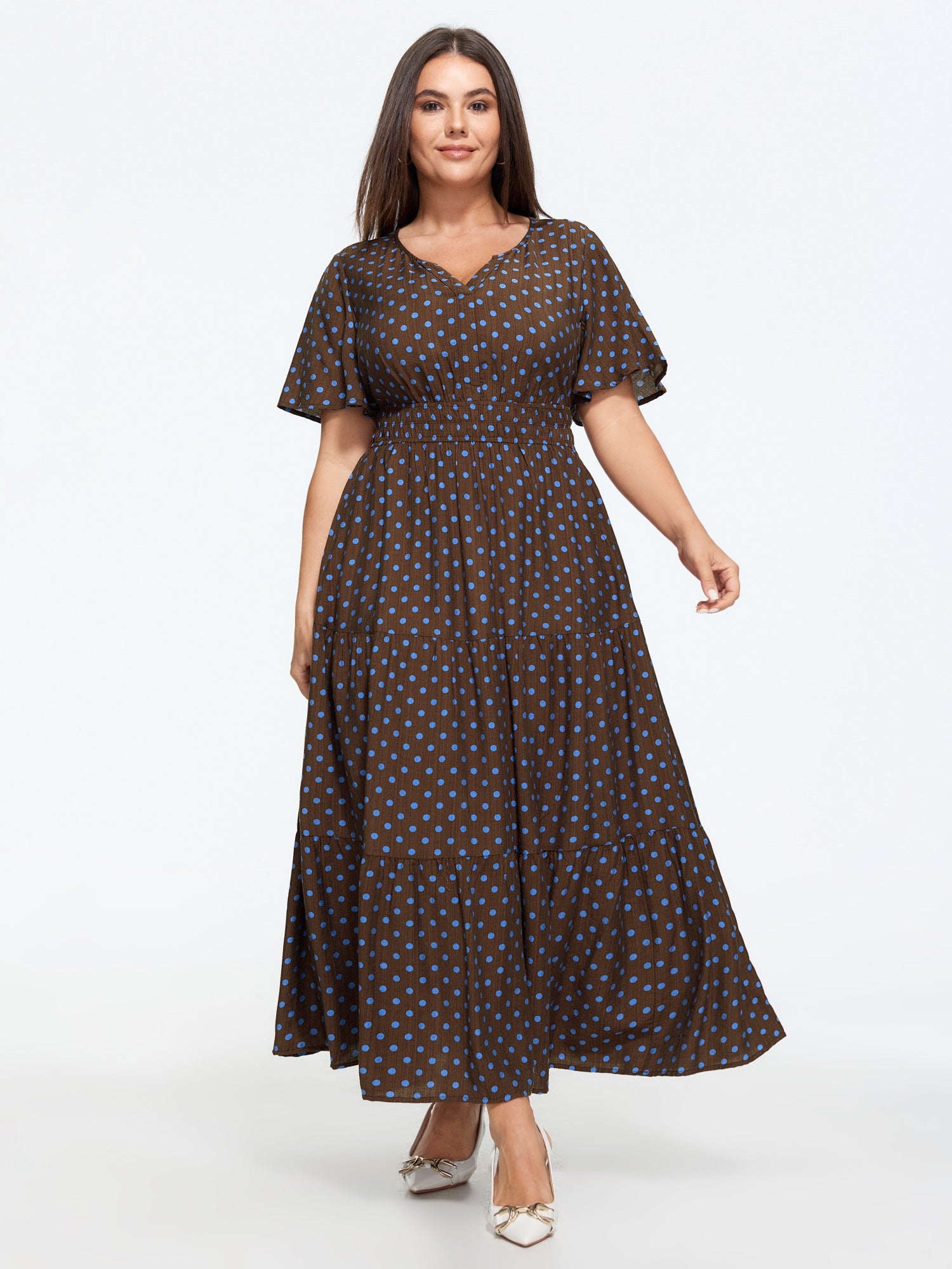 Vintage Polka Dot Tiered Maxi Dress