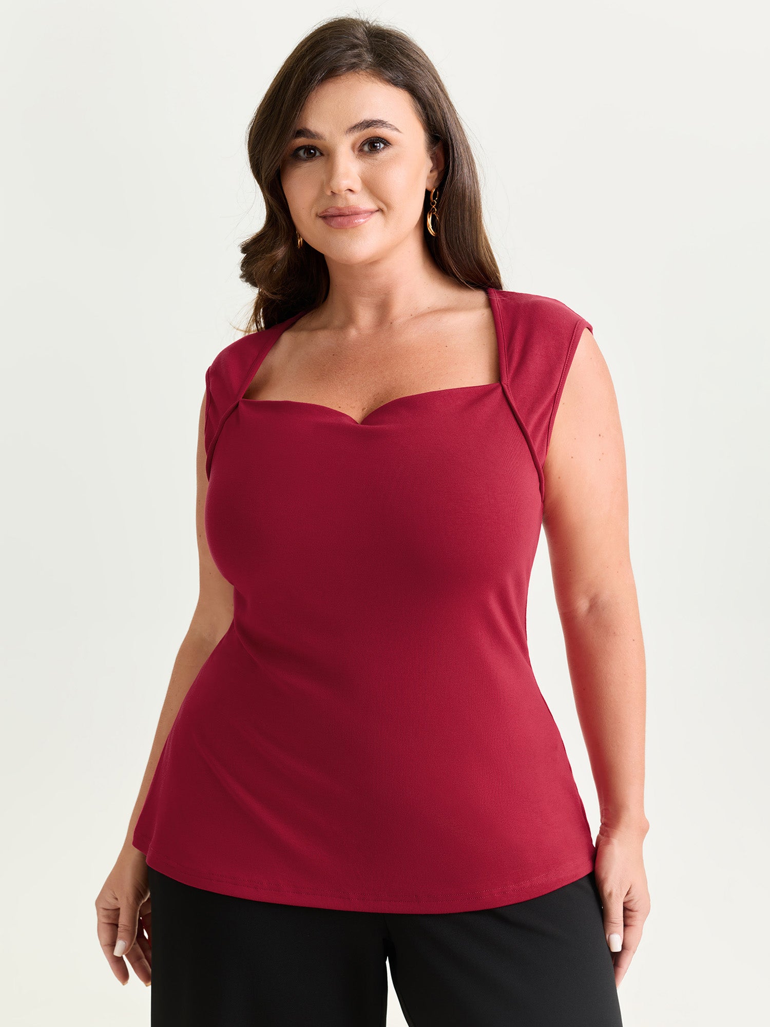 Ribbed Cowl Neckline Plain Tank Top