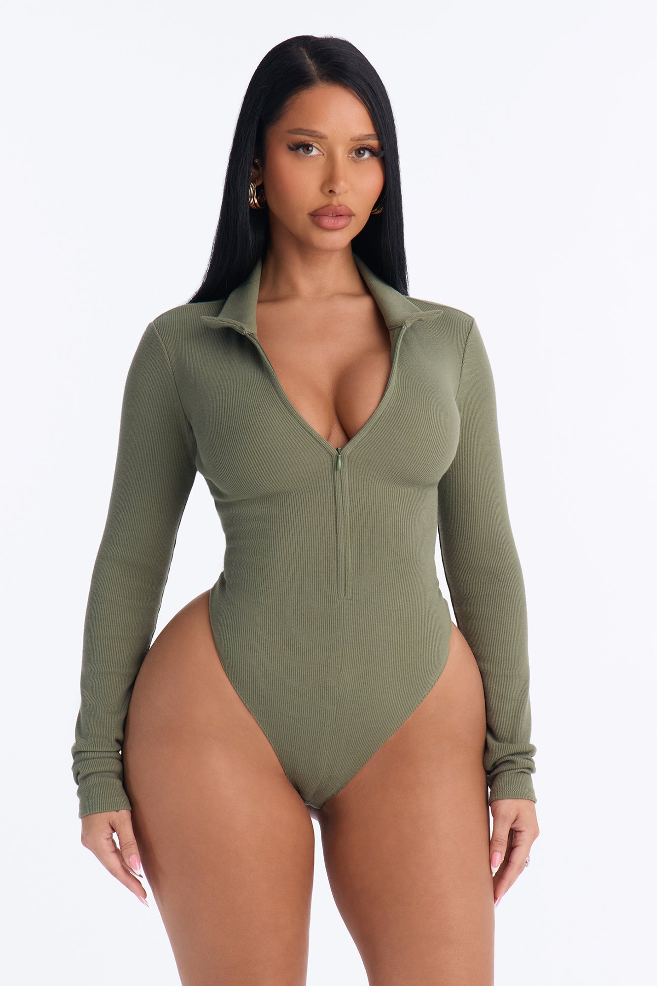 Hustle And Grind Long Sleeve Bodysuit - Olive