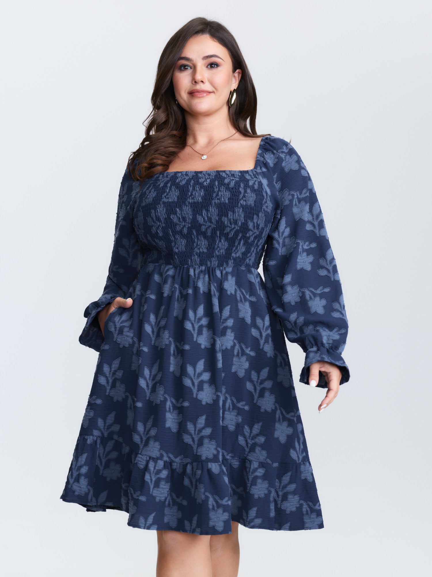 Floral Textured Shirred Bodice Mini Dress
