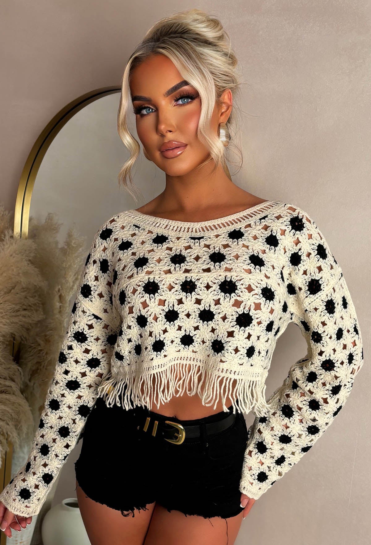 Ocean Whisper Cream Crochet Tassel Jumper