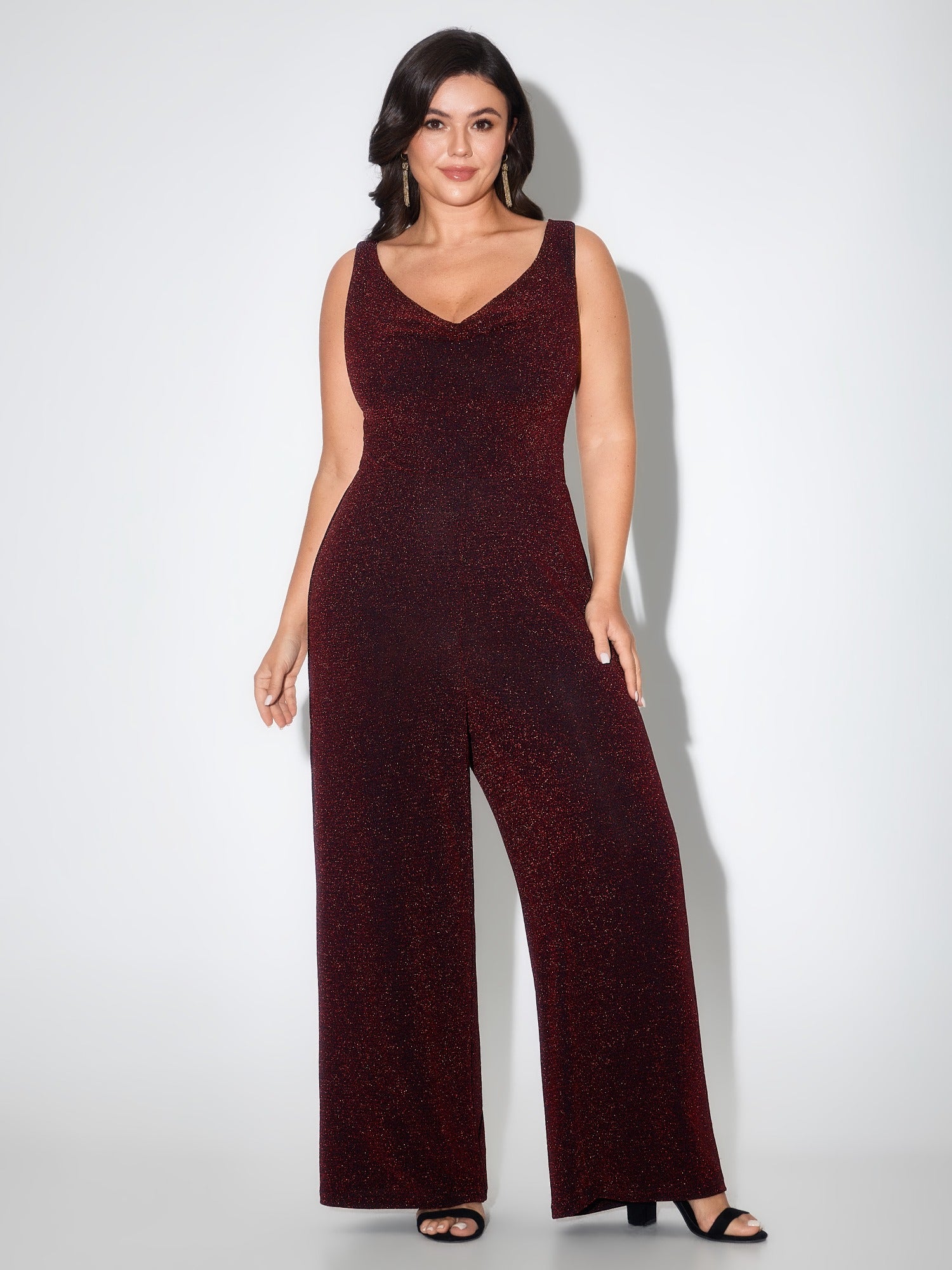 Lurex Cowl Neck Sleeveless Wide Leg Jumpsuit