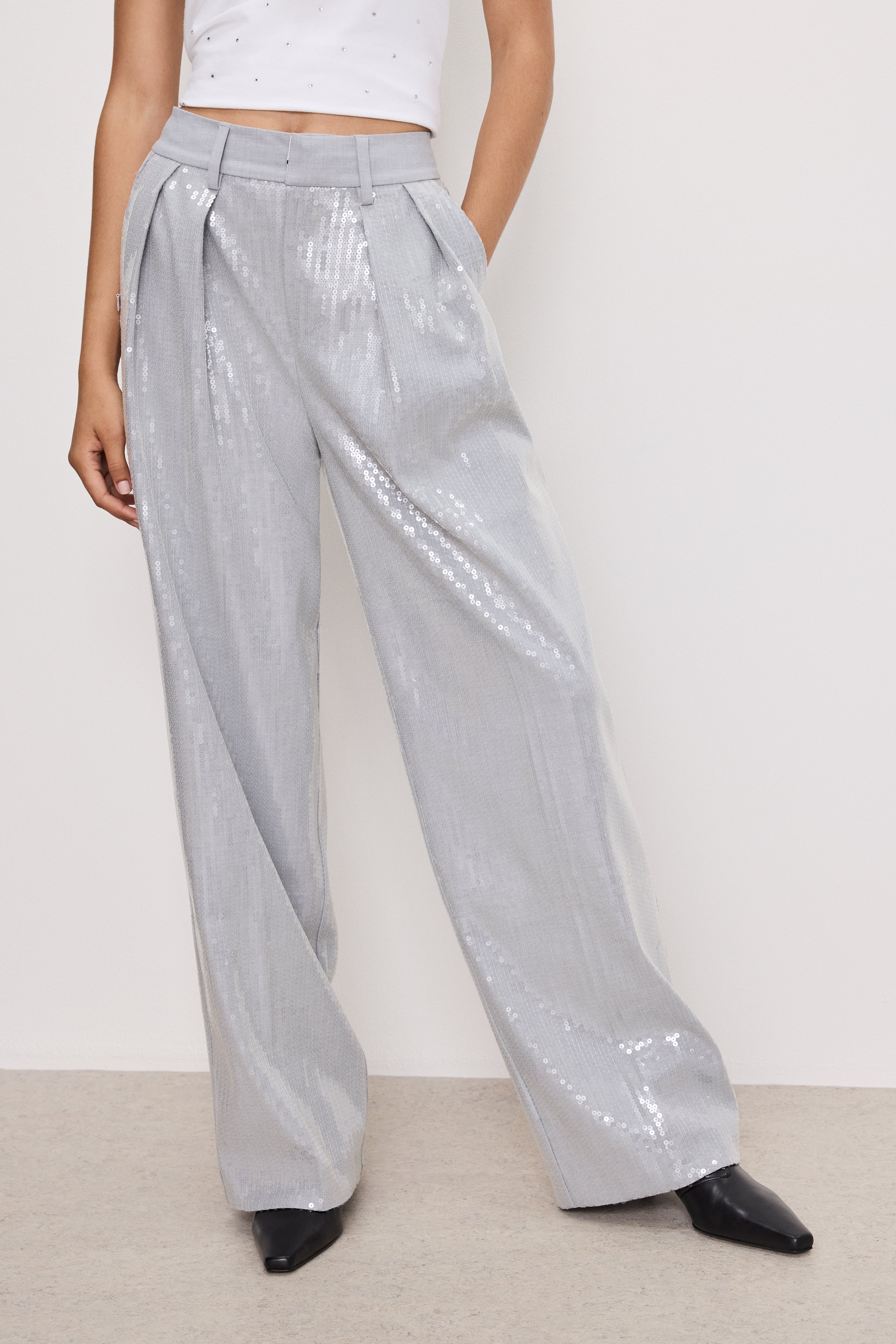GOOD '90s SEQUIN TROUSERS | HEATHER GREY001