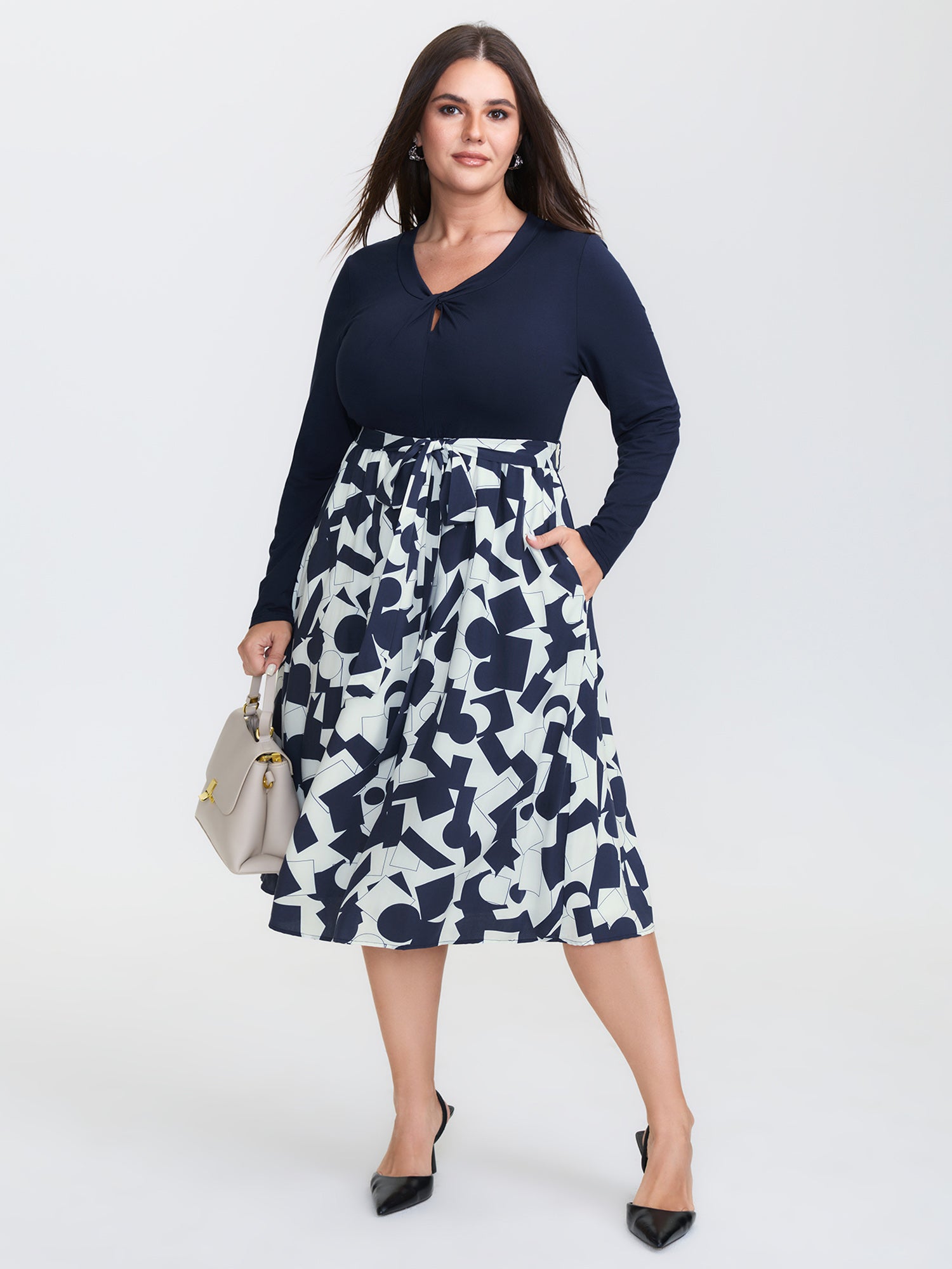 Supersoft Twist Neckline Floral Knit Midi Dress