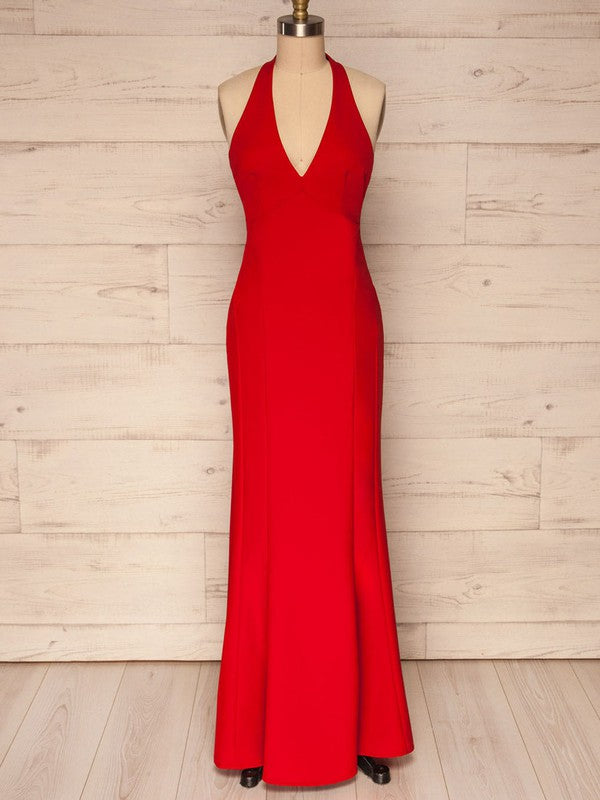 A-Line Deep V-Neck Sleeveless Stretch Satin Floor-Length Bridesmaid Dresses
