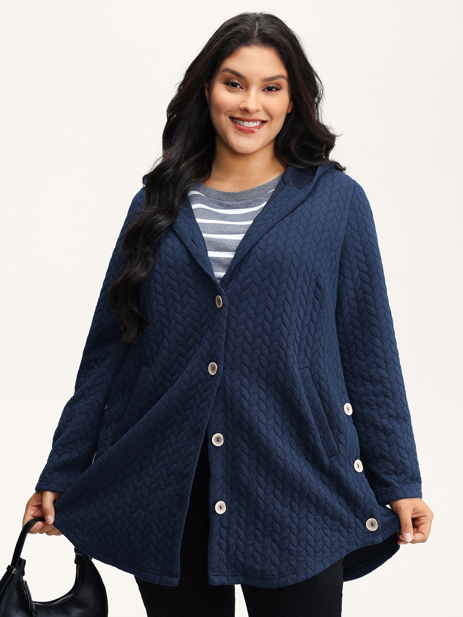 Textured Button-Down Long Jacket