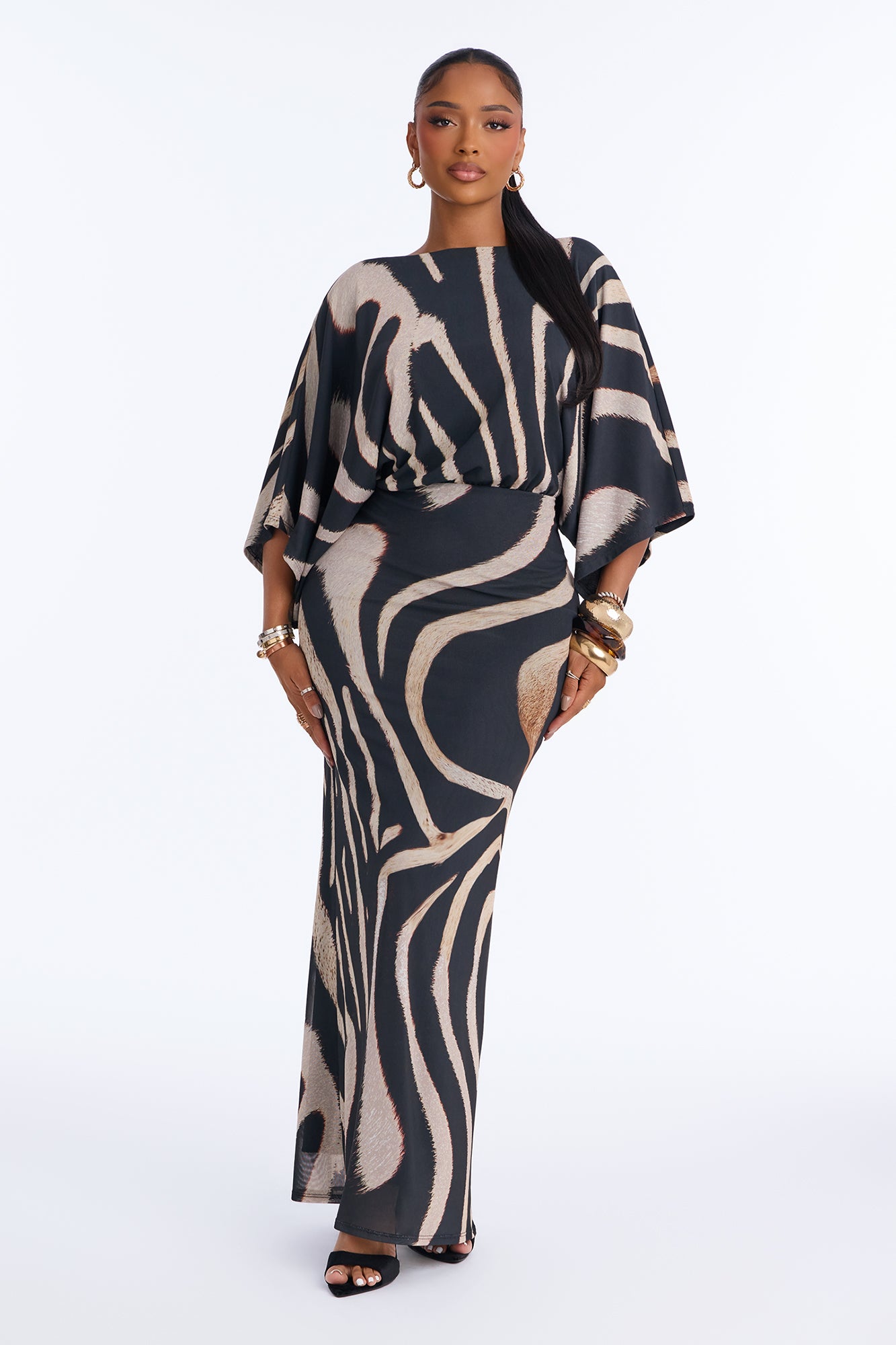 Got You In A Trance Cowl Back Mesh Maxi Dress - Black/combo
