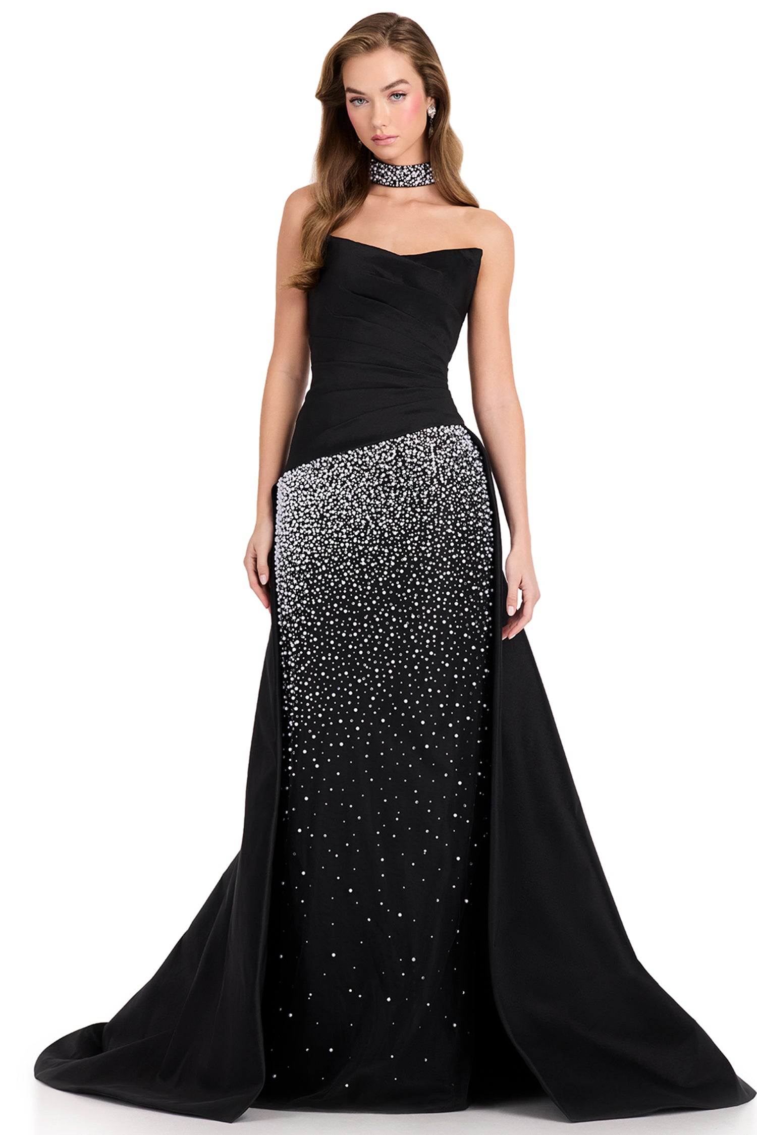 Ashley Lauren 12436 - Beaded Column Prom Gown with Overskirt