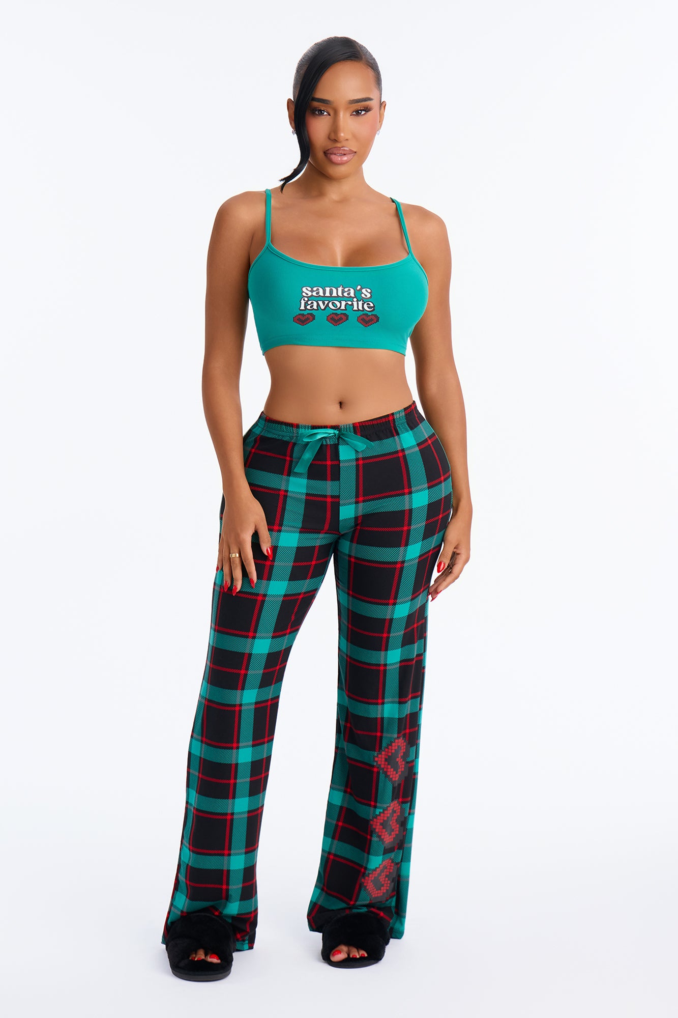 All My Love Plaid Bralette PJ Pant Set - Green/combo