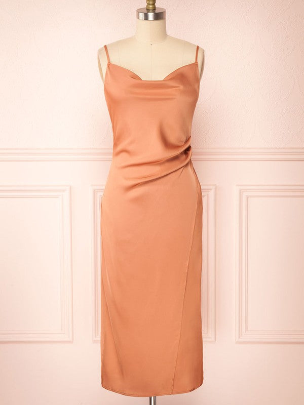 Fabulous Column Cowl Neck Satin Bridesmaid Dresses