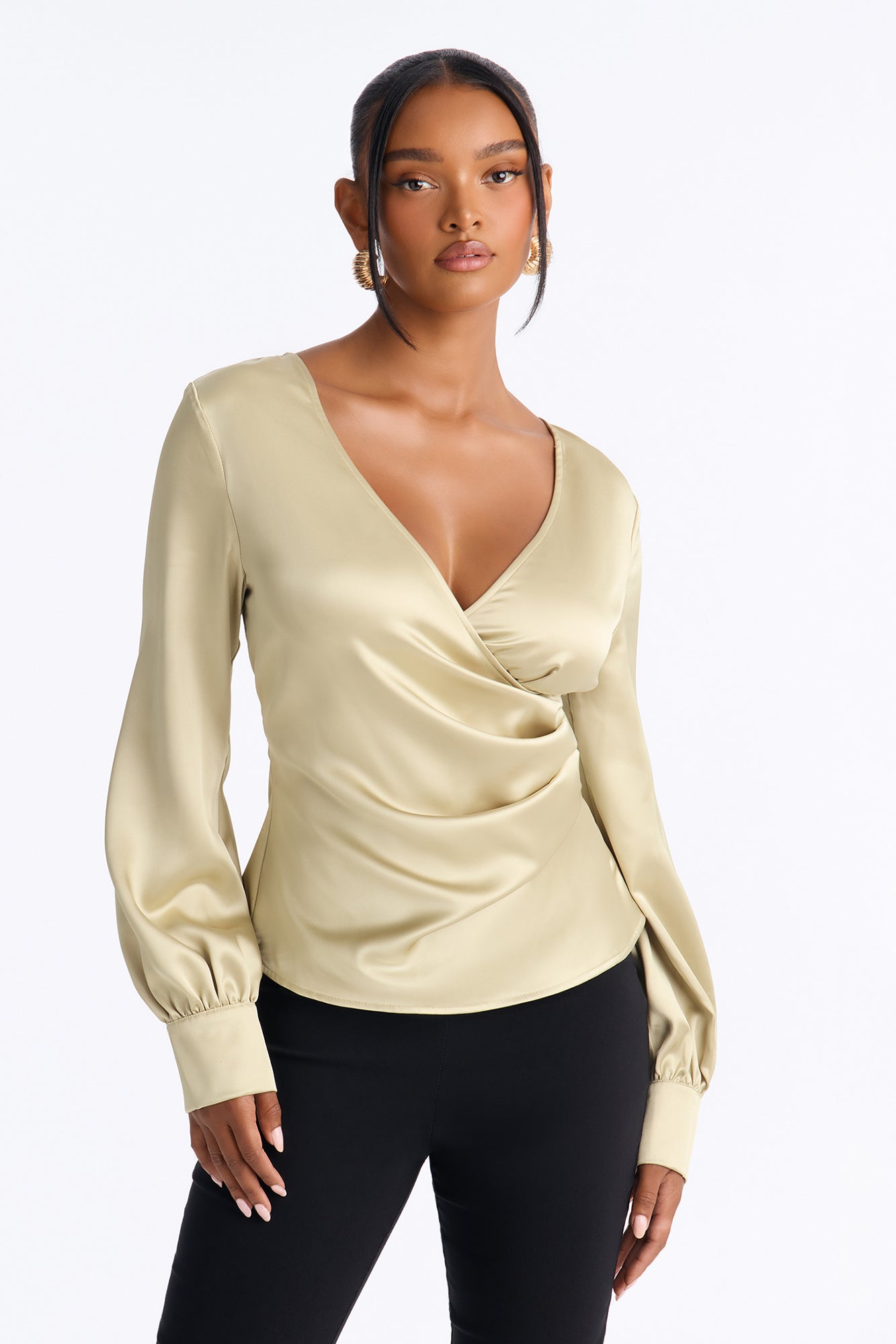 Rare Moment Long Sleeve Satin Blouse - Gold