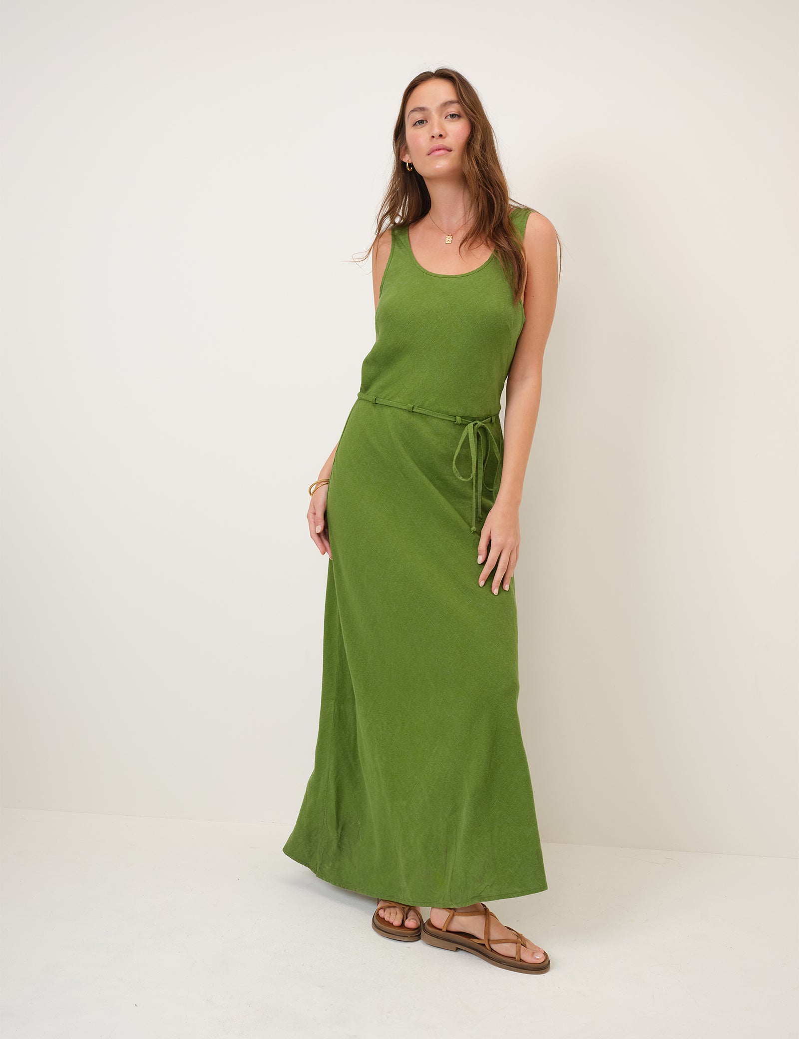 Green Linen-Rich Malia Maxi Dress
