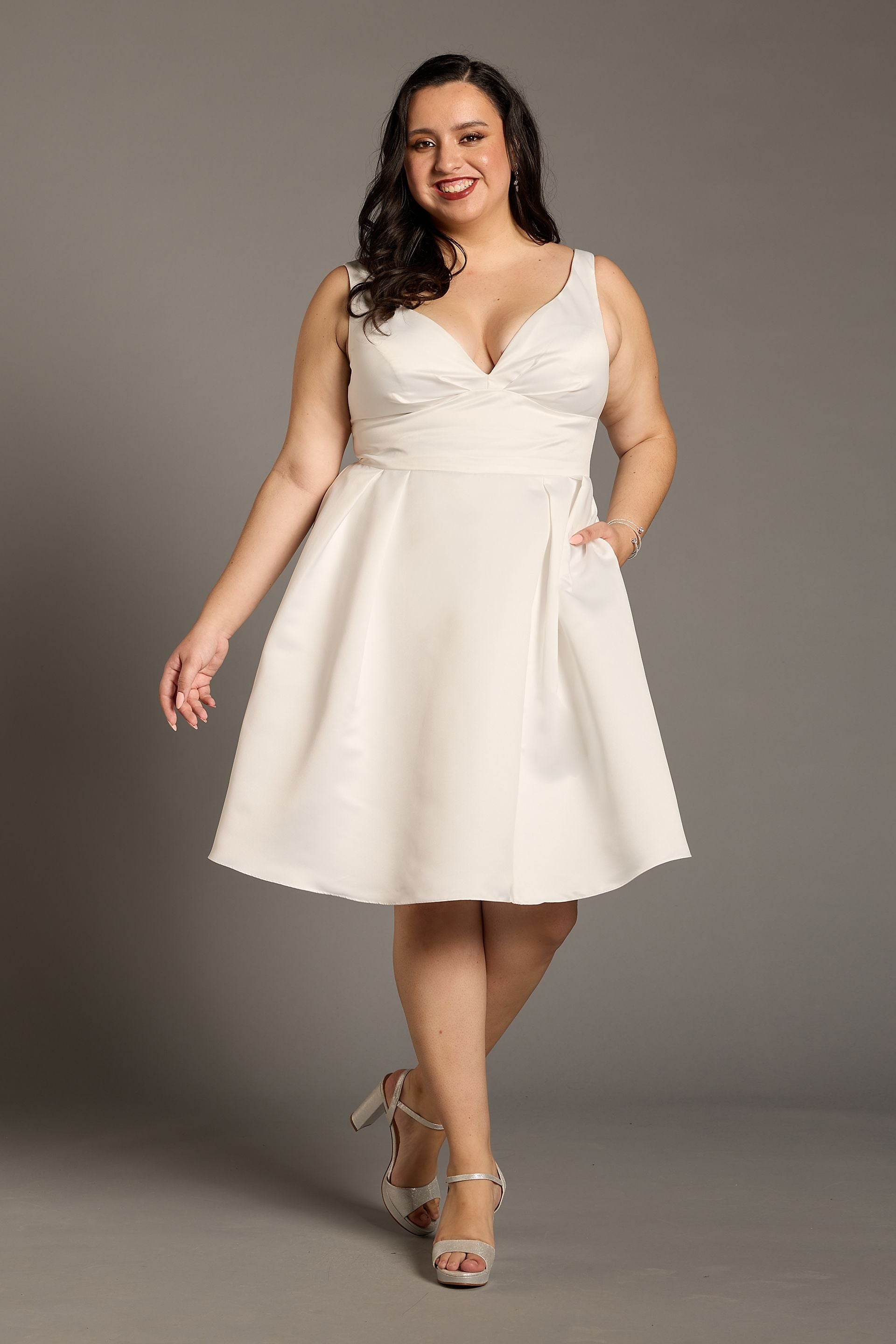 Satin Plunging V-Neck A-Line Mini Dress