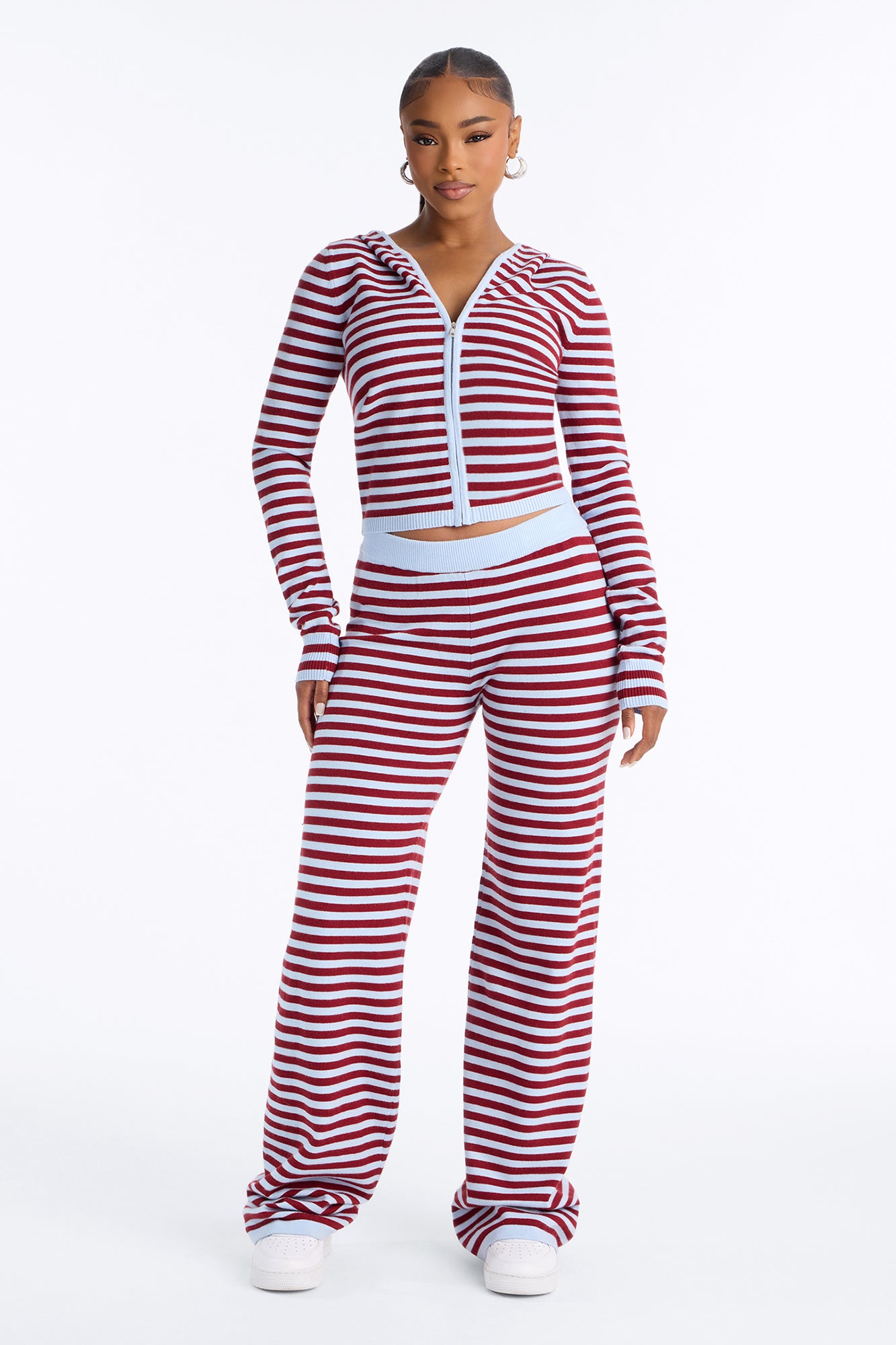 Bailey Striped Sweater Pant Set - Burgundy/combo