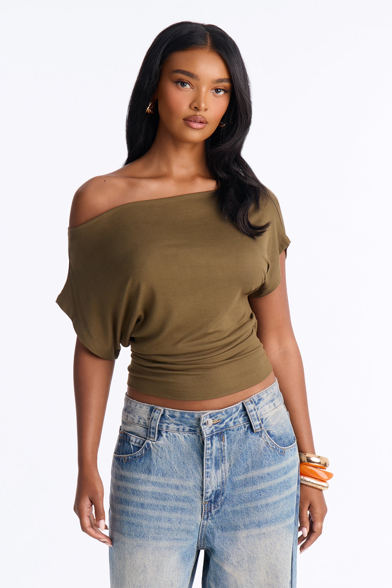 Eva Effortless One Shoulder Top - Olive