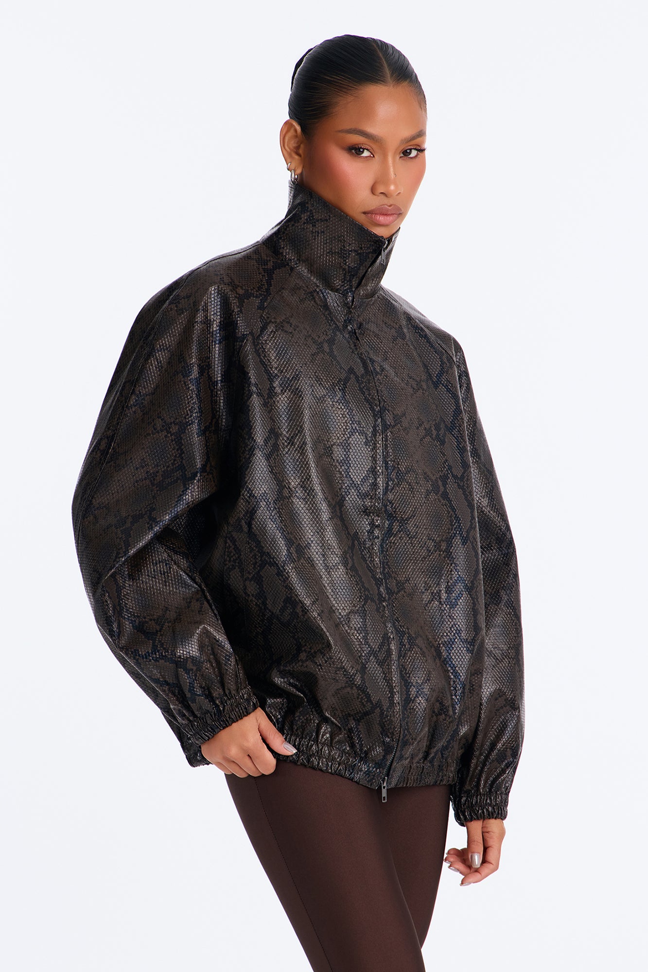 Fearless Snake Faux Leather Jacket - Brown/combo