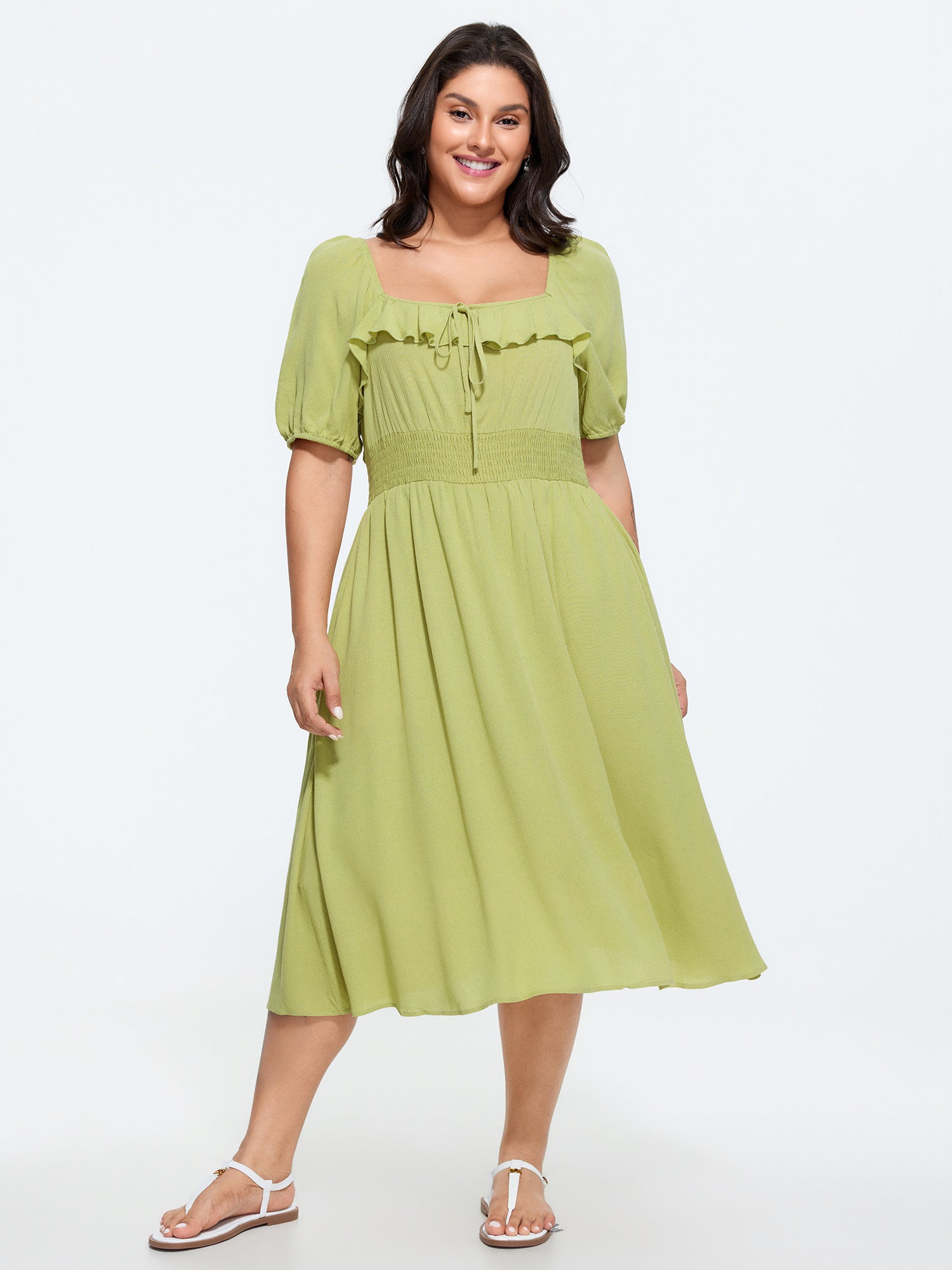 Supersoft Shirred Bodice Flowy Midi Dress