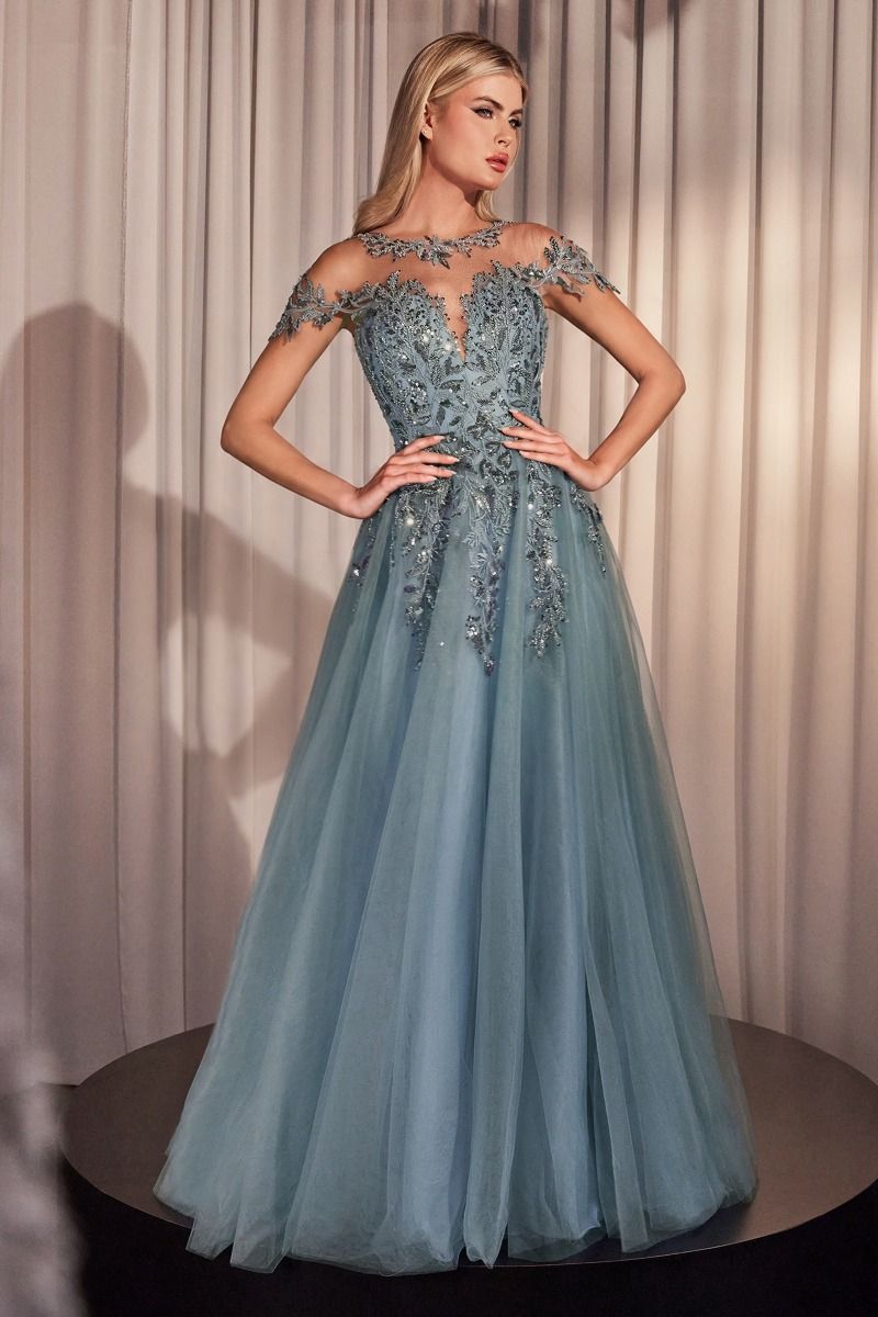 Andrea and Leo A1475 Floral Applique Cap Sleeve Dress