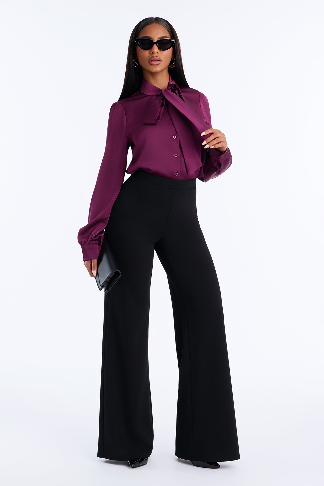 Soft Success Satin Button Up Blouse - Plum