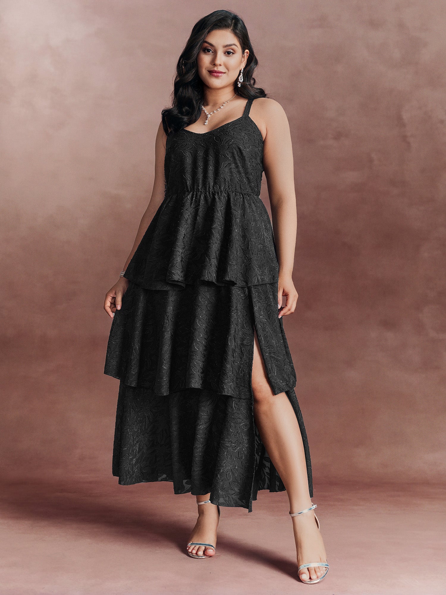 Sensational Jacquard Tiered Slit Maxi Dress