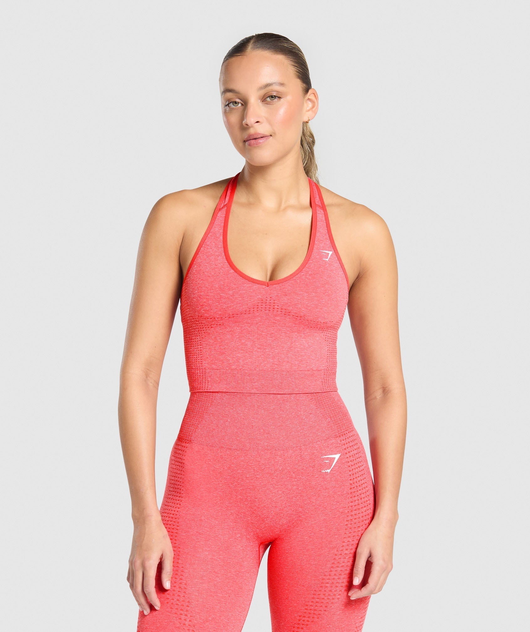 Gymshark Vital Halter Neck Tank With Shelf - Coral Red/Marl