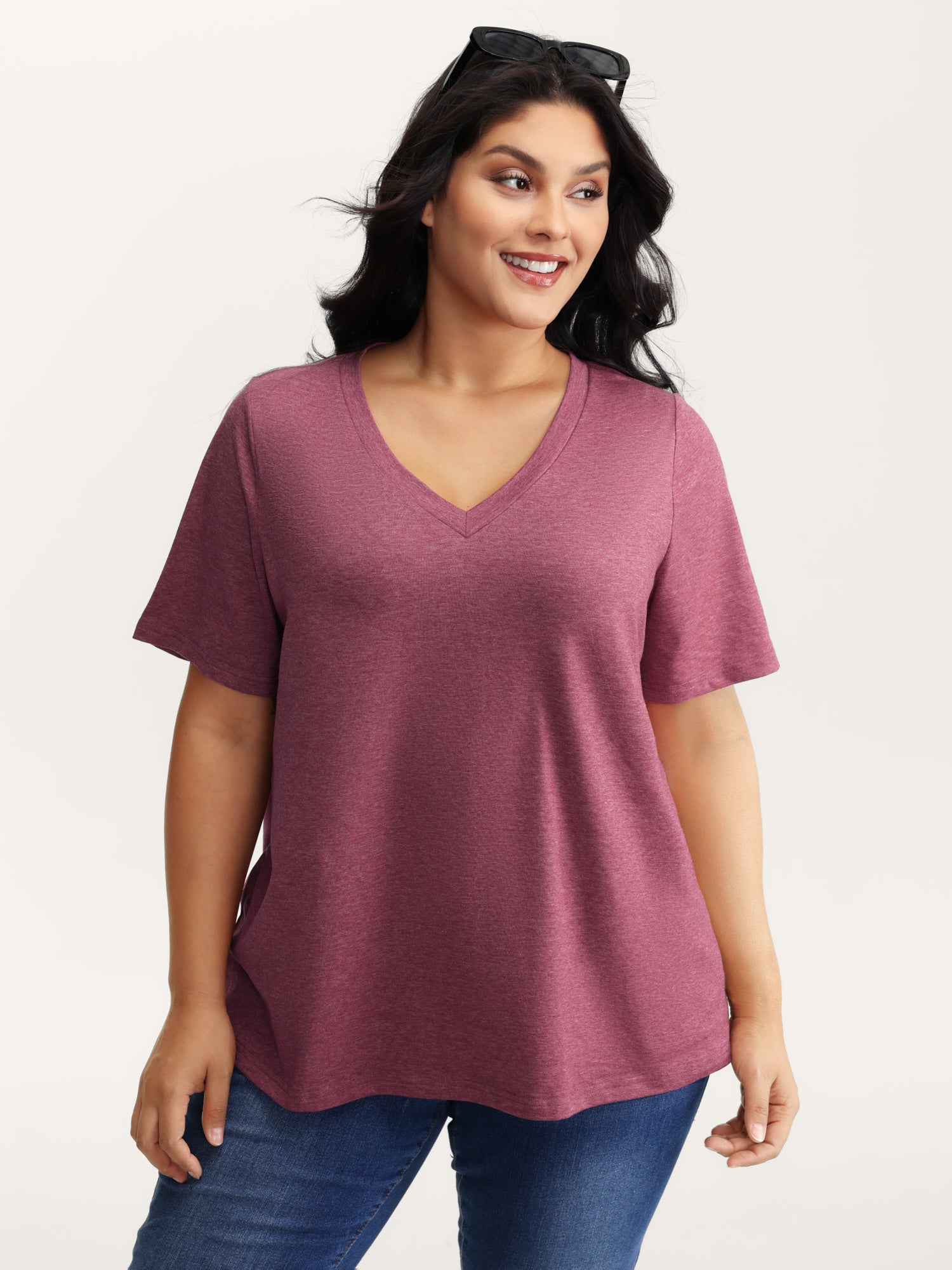 Stretchy Plain V-Neck T-Shirt